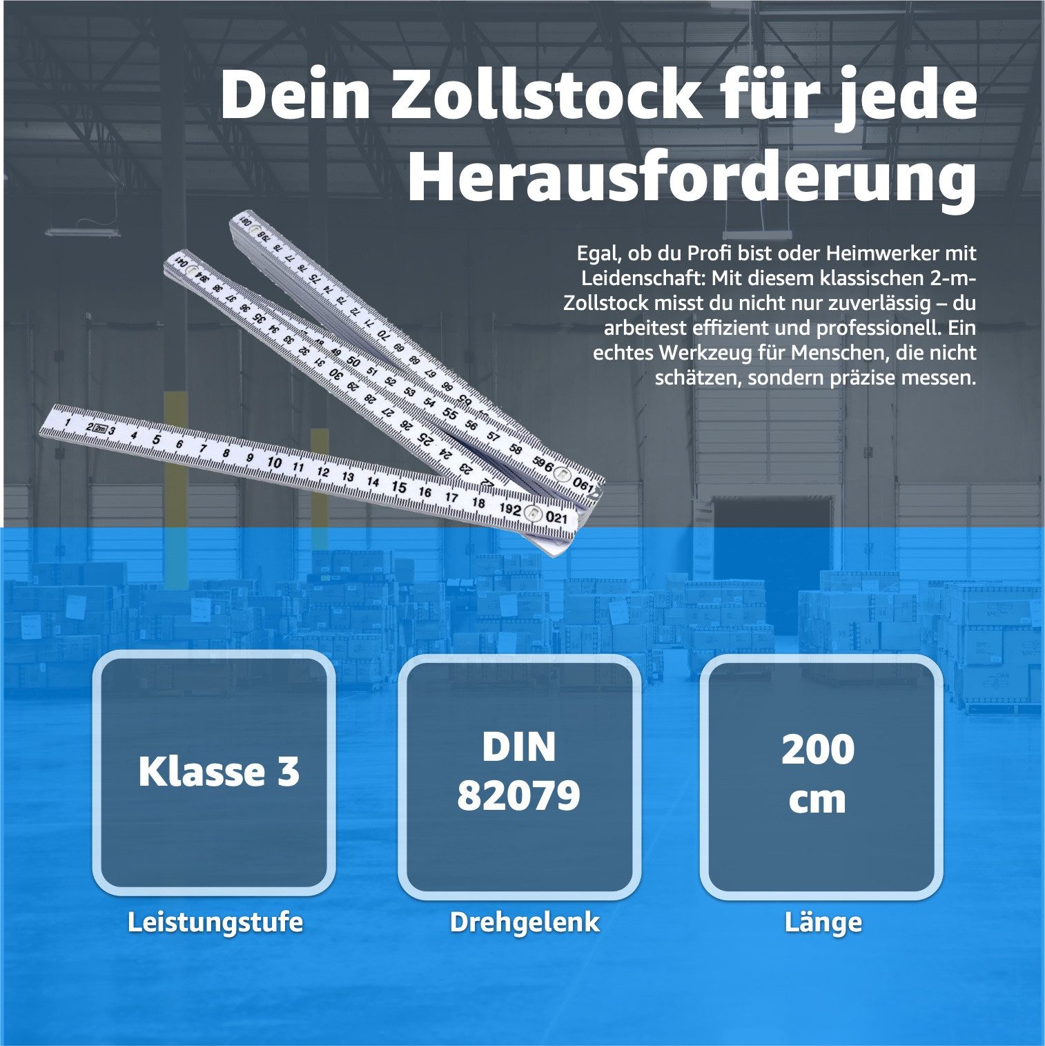 Baumarktic Zollstock 5er Set Zollstöcke 2m – robuster Meterstab extra stabil & präzise