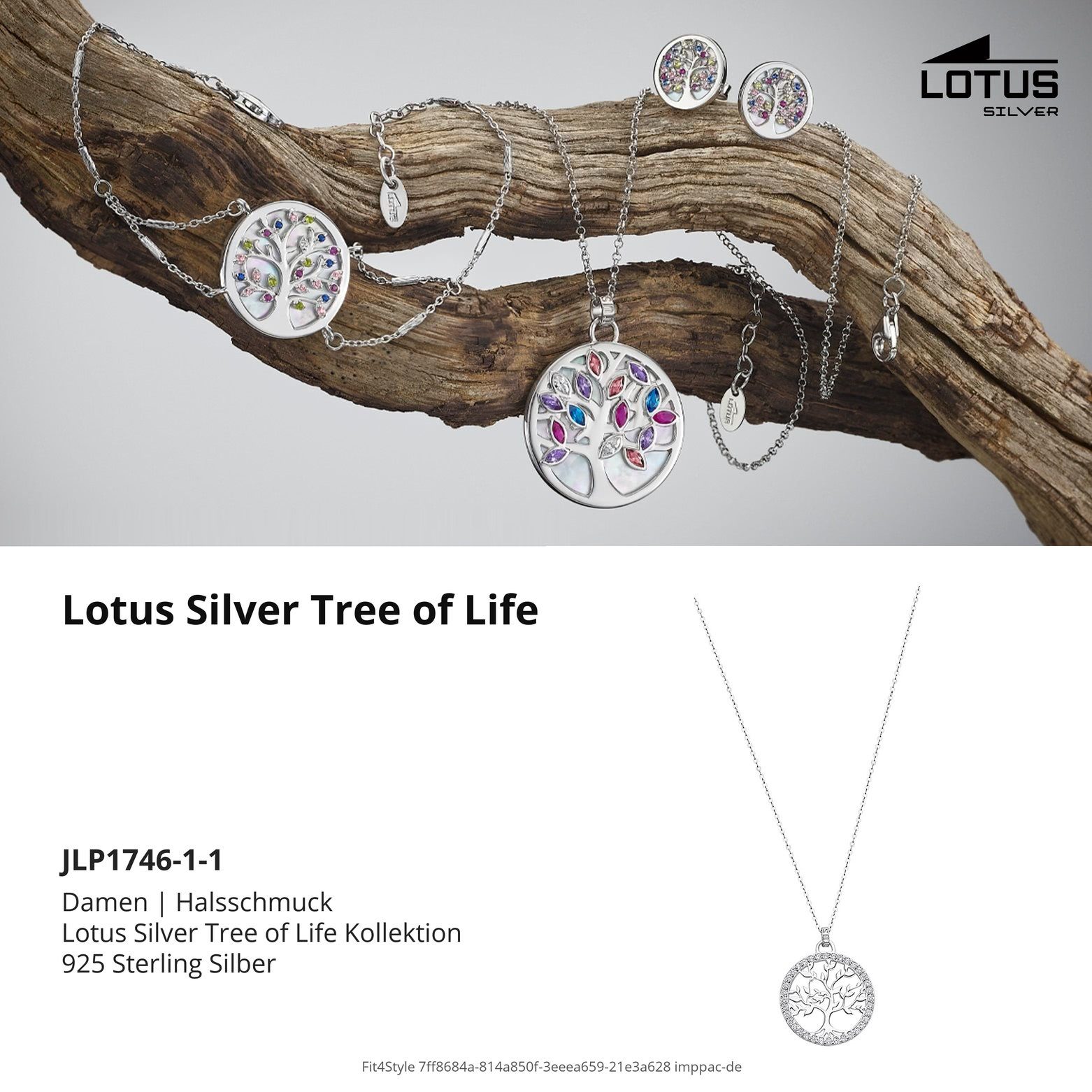 LOTUS SILVER Silberkette LOTUS Silver Lebensbaum Halskette (Halskette), Halskette Lebensbaum ca 42cm, 925 Sterling Silber, Farbe: weiß, silber