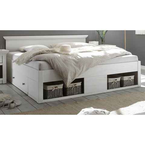 Furn.Design Bettgestell Hooge (Doppelbett in Pinie weiß gekälkt, Liegefläche 180 x 200 cm), inklusive 2x Bettschubkasten