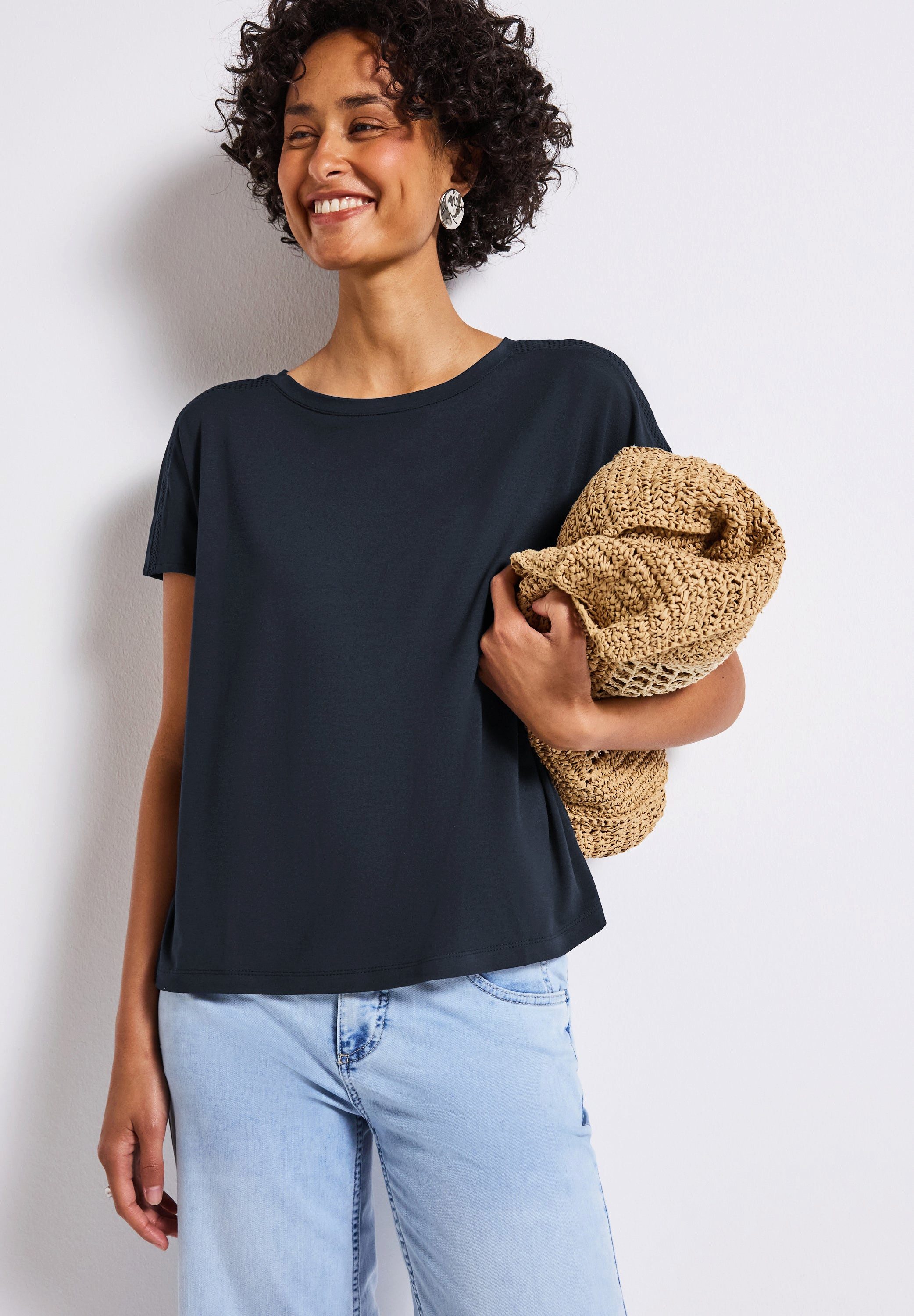 STREET ONE T-Shirt Jersey-Shirt mit Mesh-Detail (1-tlg) günstig online kaufen