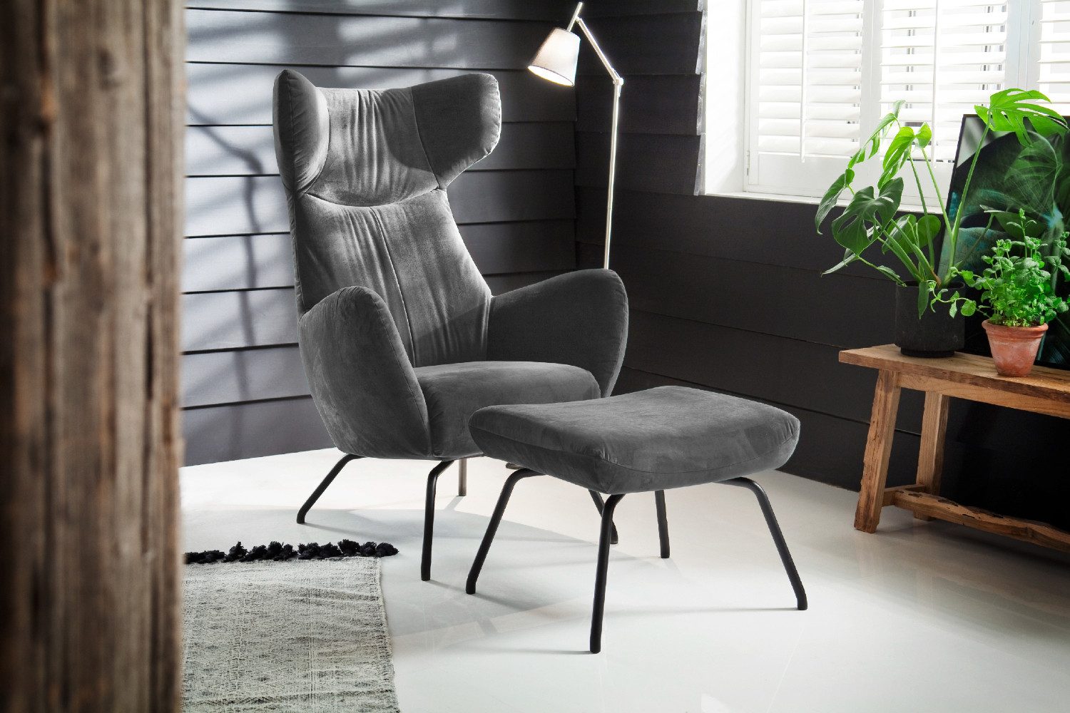 KAWOLA Relaxsessel LOTTE, Ohrensessel Velvet oder Cord, mit oder ohne Hocker verschiedene Farben