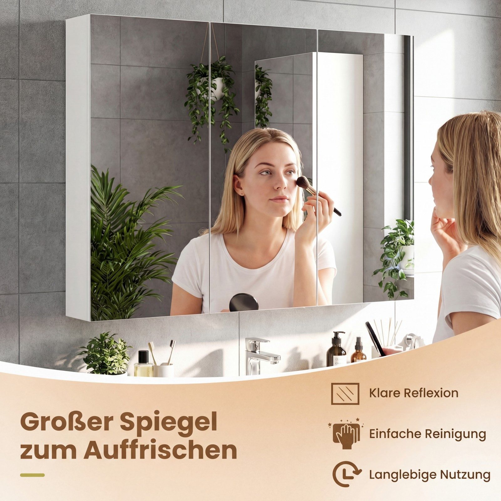 KOMFOTTEU Spiegelschrank Hängeschrank Wandschrank mit 3 Spiegeltüren, 6 Fächern