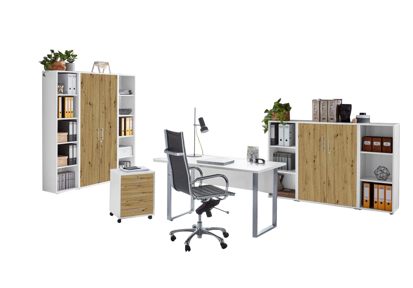 BMG Möbel Büromöbel-Set Office Edition Mini Set 5, (Spar-Set, 8 teilig), Büromöbelset inklusive Aktenschränke und Regale, Made in Germany
