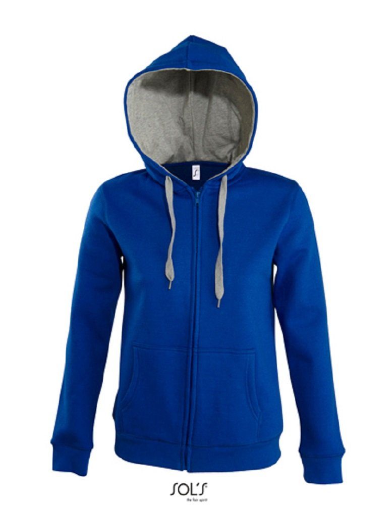 Reißverschluss modischer SOLS Kapuzensweater - Gr. Blau Damen S Kapuzensweatjacke mit Sweat-Jacke Frauen - Innen angeraut XL /