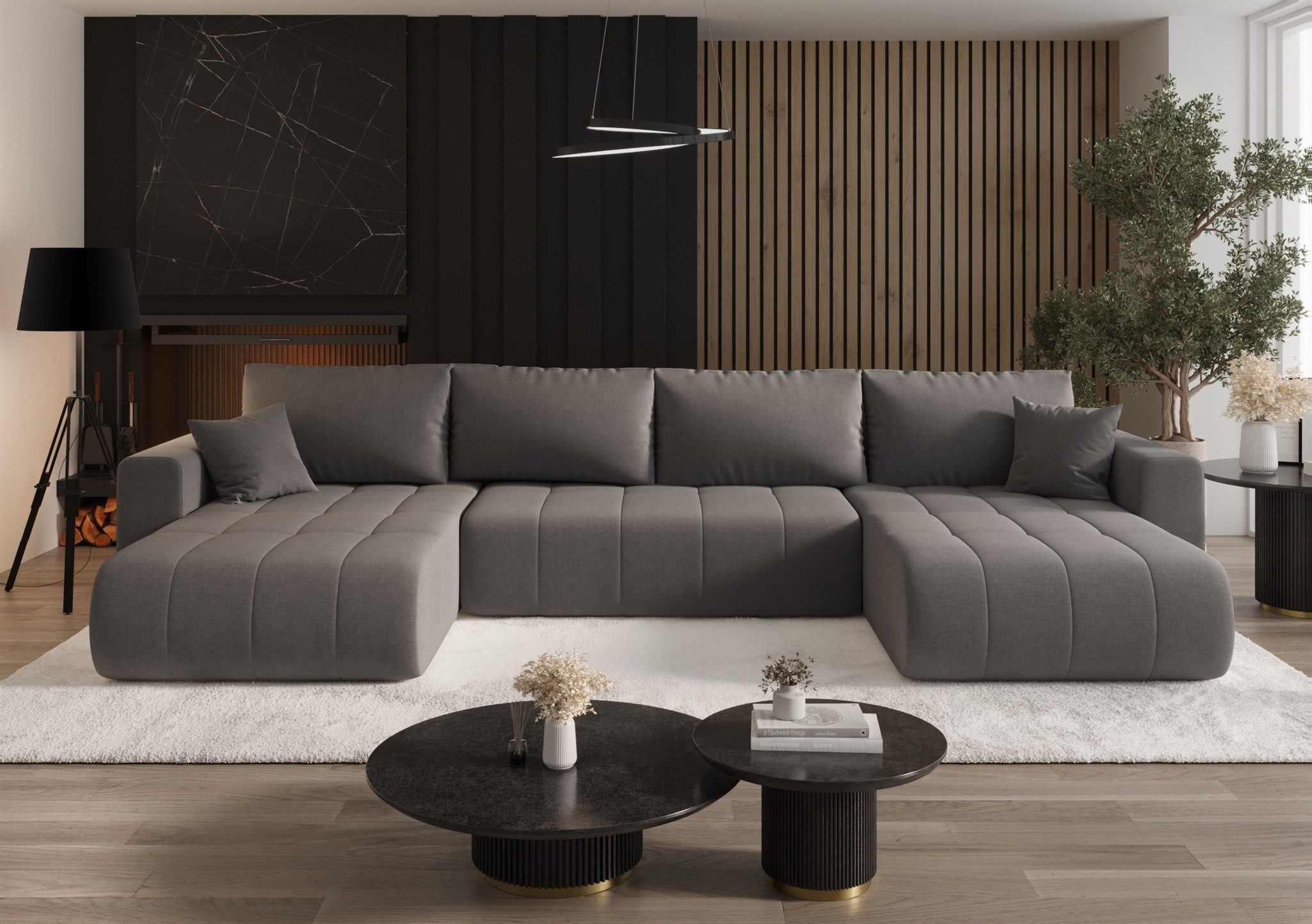 Fun Möbel Wohnlandschaft Designersofa in U-Form FUN LUPE in Stoff, inkl. Bettkasten und 2 Zierkissen, mit Bettkasten und Schlaffunktion