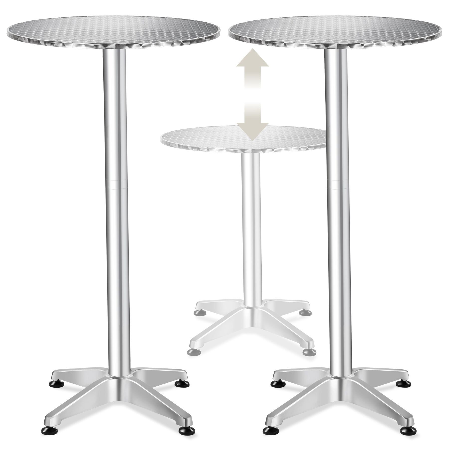 tectake Bistrotisch Aluminium-Stehtisch, höhenverstellbar, 60 x 75 / 115 cm, (Bartisch Viktor, 2-St., in silber), wetterfest, klappbar, 2 Aufbauhöhen, Zementsockel, Belastbarkeit 60 kg