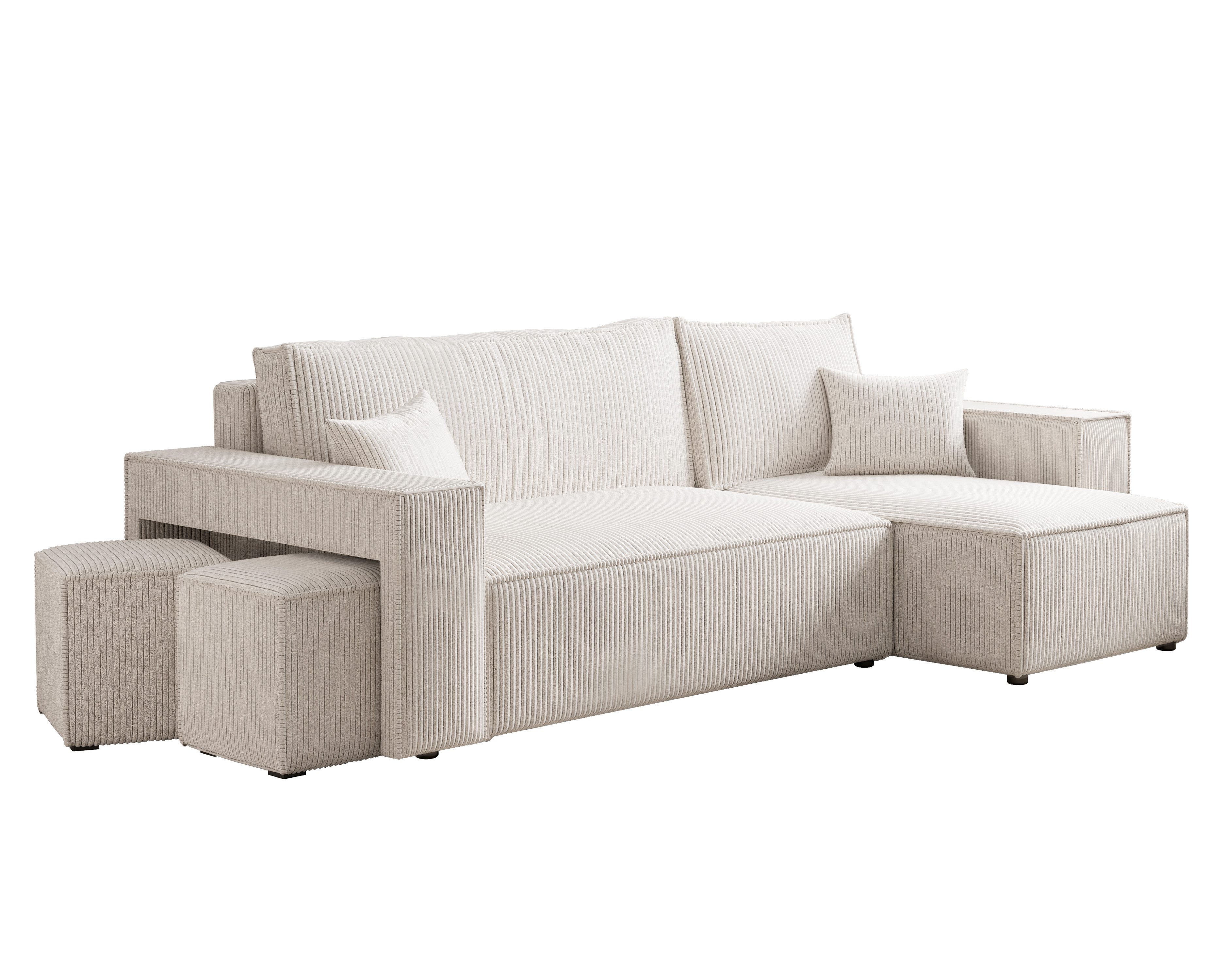 yourhouse24 Ecksofa PARIS in L-Form inkl. 2 Hocker – Schlaffunktion & Bettkasten, mit Schlaffunktion und Bettkasten, Seite universal