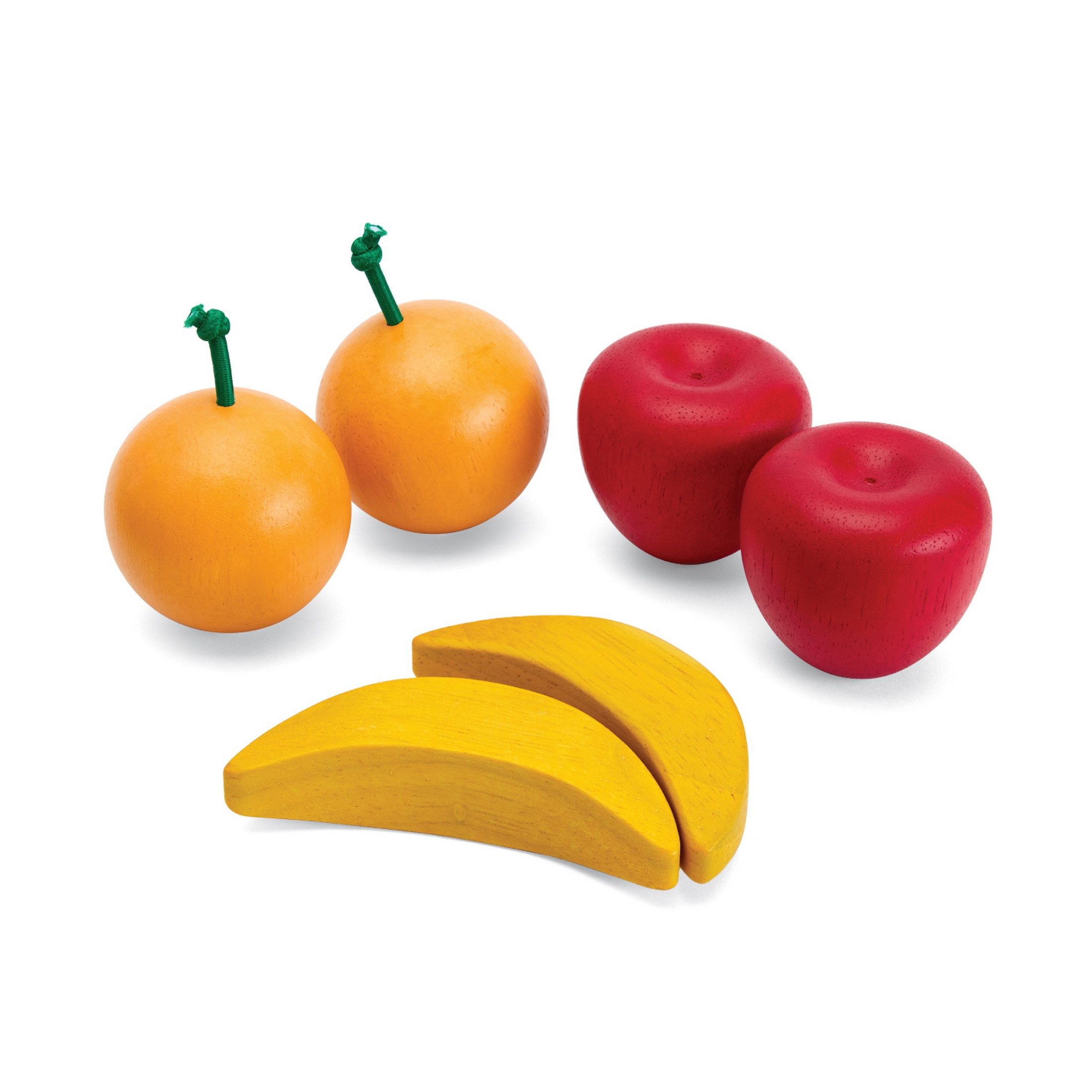 Plantoys Spiellebensmittel PlanToys - Obst & Gemüseset A (Apfel, Orange, Banane) - 18m+, (Set mit zwei Orangen, zwei Bananen und zwei Äpfeln, 6-tlg)