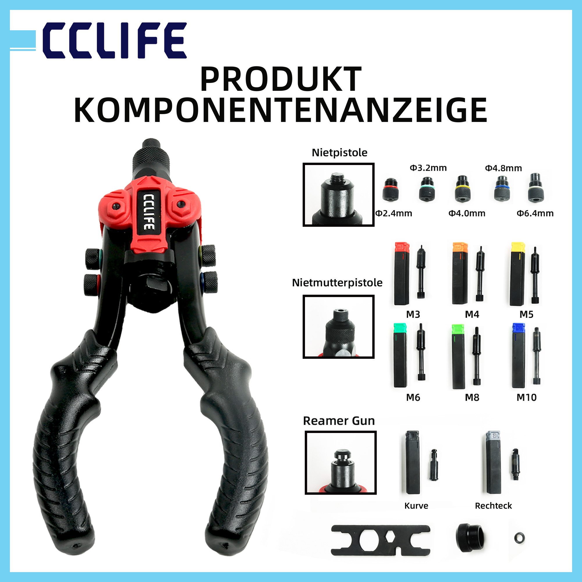 CCLIFE Blindnietzange CCLIFE Nietzange Set Blindnietzange Nietmutternzange Werkzeug