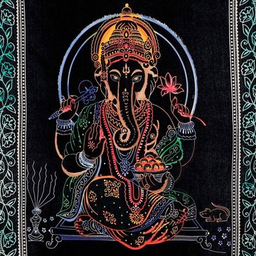 Wandteppich Tagesdecke Wandbehang Lord Ganesha Meditation UV Aktiv ca. 200x135cm, KUNST UND MAGIE
