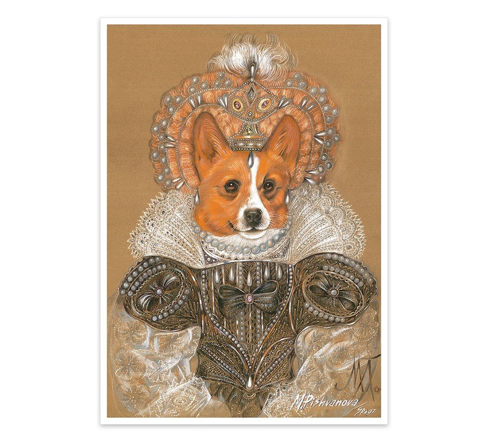 Animal Century Kunstdruck Corgi the Queen - Kunstdruck mit Hund als Königin  in prächtigem Kleid, Hund, Abmessung: 27,9 x 42 cm / Stärke: 300 g/m²