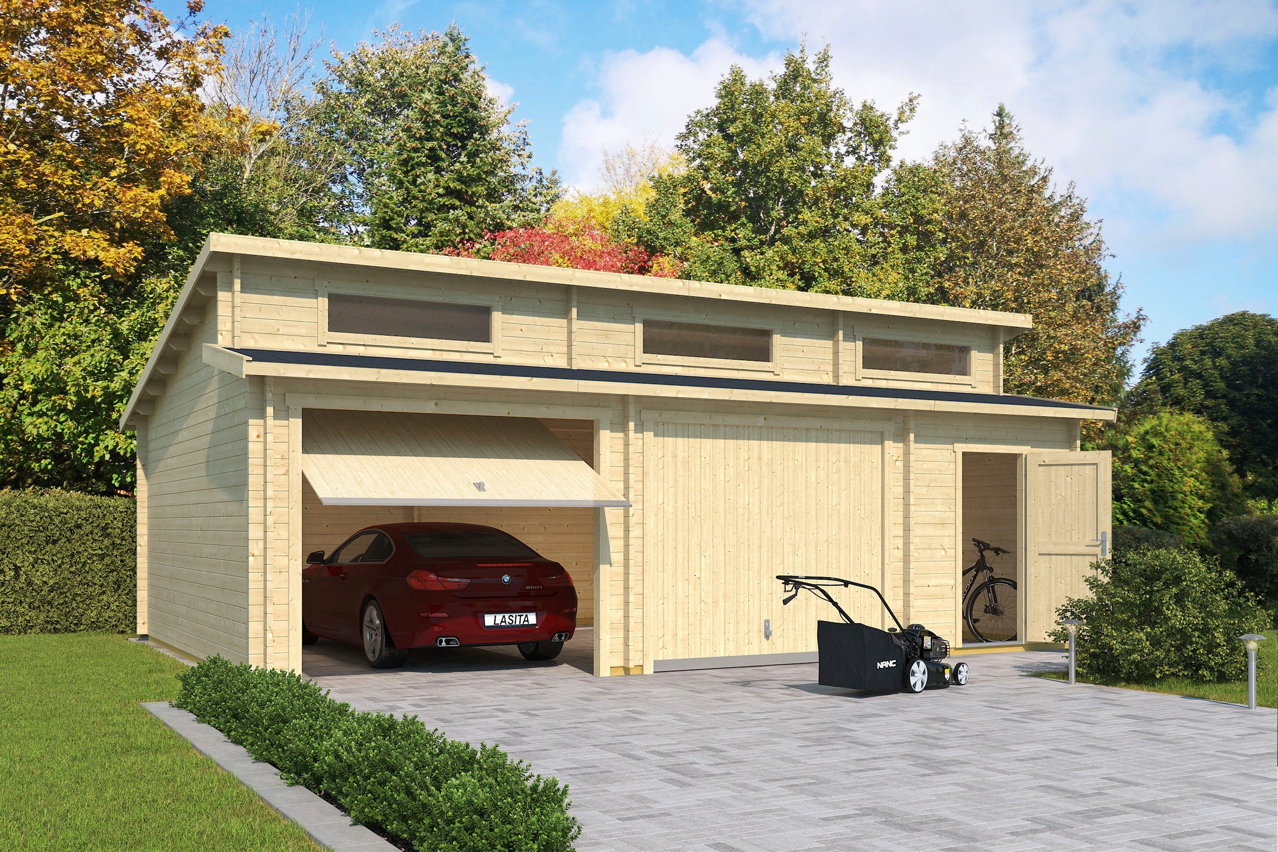 LASITA MAJA Garage Hawaii (Set, für 2 Fahrzeuge geeignet), Garage + 2 Schwingtoren