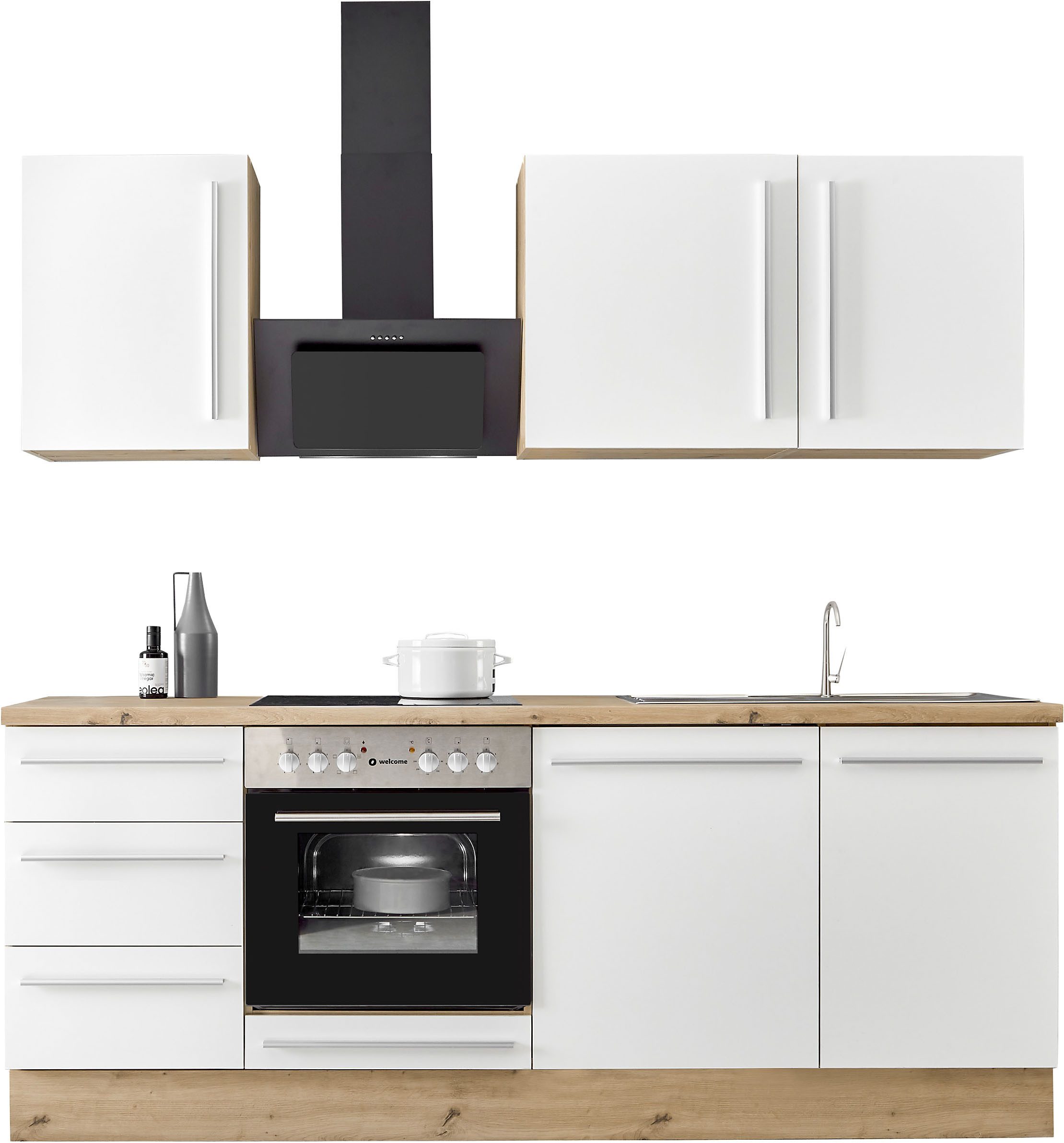 KOCHSTATION Küchenzeile KS-Florida mit 38mm starker Arbeitsplatte, Breite 220 cm, wahlweise mit E-Geräten, Soft-Close-Funktion