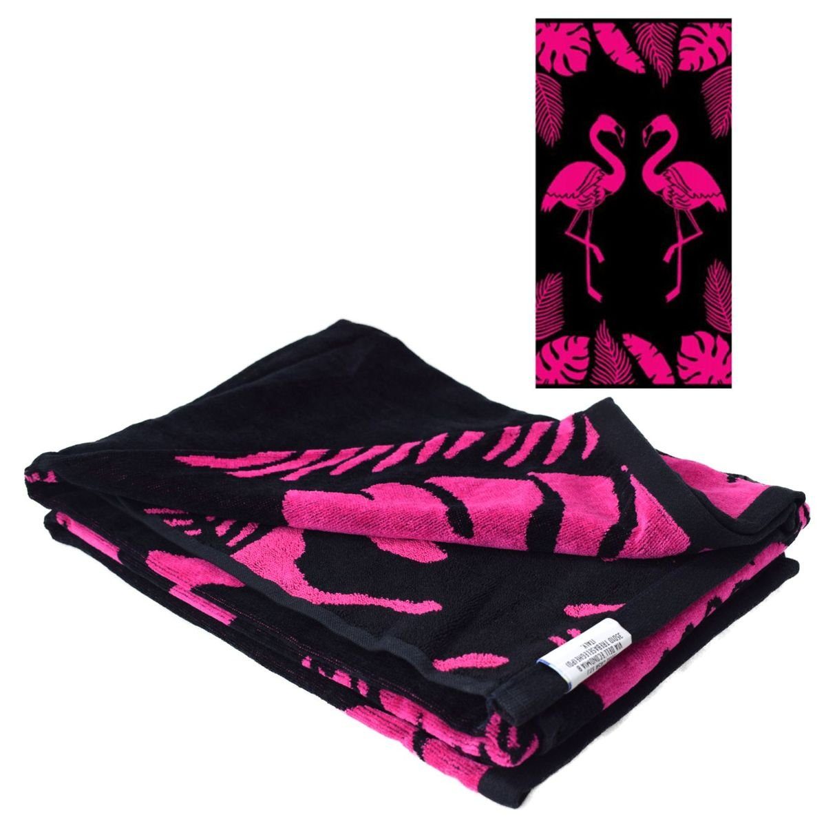 Marabellas Shop Badetuch Duschtuch Saunatuch für Strand und Bad Badetuch ca. 90 x 170 cm Flamingo / Schwarz