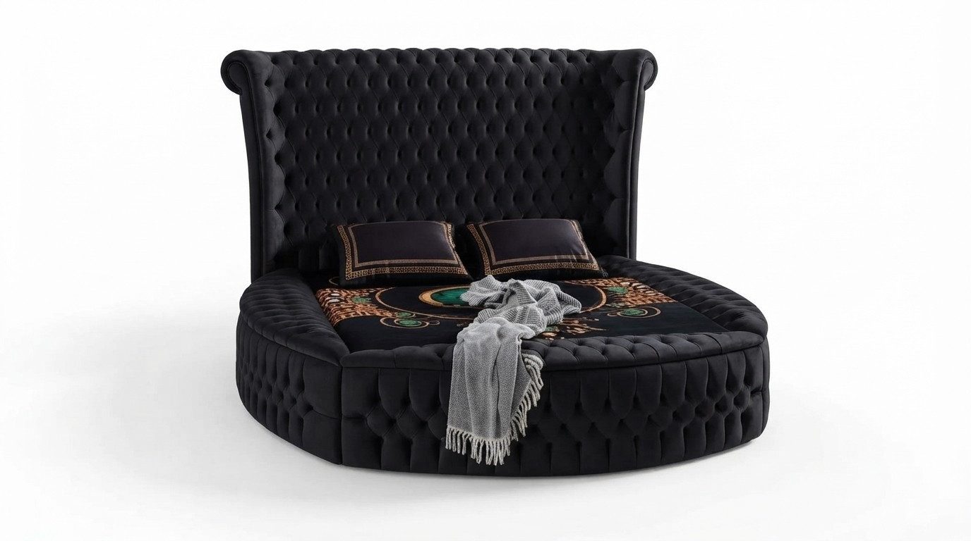JVmoebel Rundbett Chesterfield Polsterbett aus Samt im modernen Design (1-tlg., Bett), Made in Europa