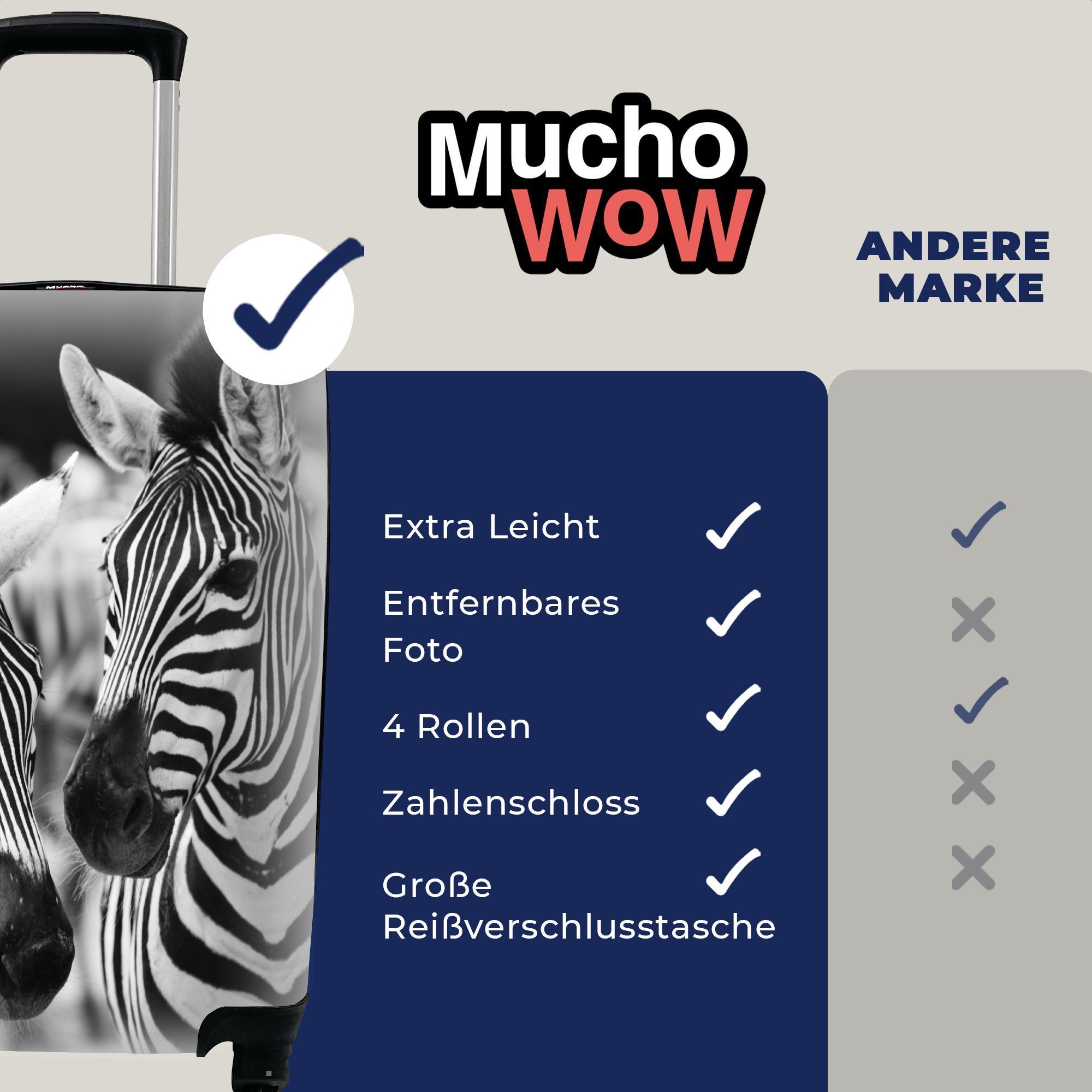 mit Reisekoffer weiß, rollen, Handgepäckkoffer Reisetasche 4 Rollen, und Trolley, schwarz Ferien, Zebra MuchoWow Handgepäck für