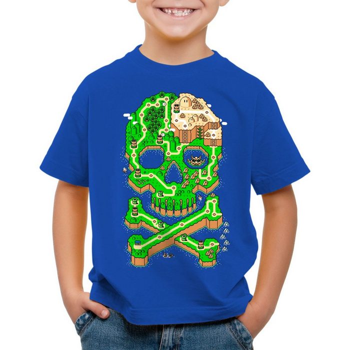 style3 Print-Shirt Kinder T-Shirt Mario Skull totenkopf videospiel konsole super world