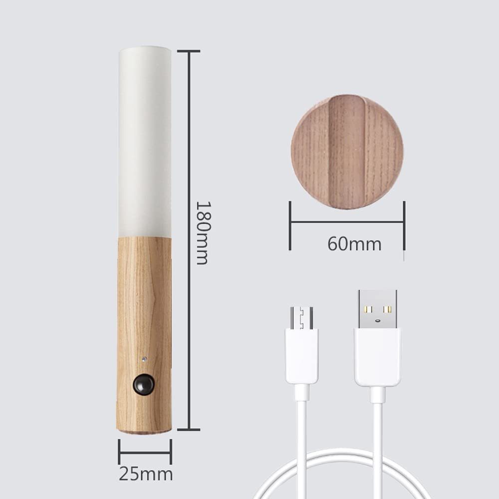 GelldG Wandleuchte Holz Wandlampe Wandleuchte Innen USB Sensorlicht Aufladbar mit Bewegungsmelder, ‎‎Holzfarbe