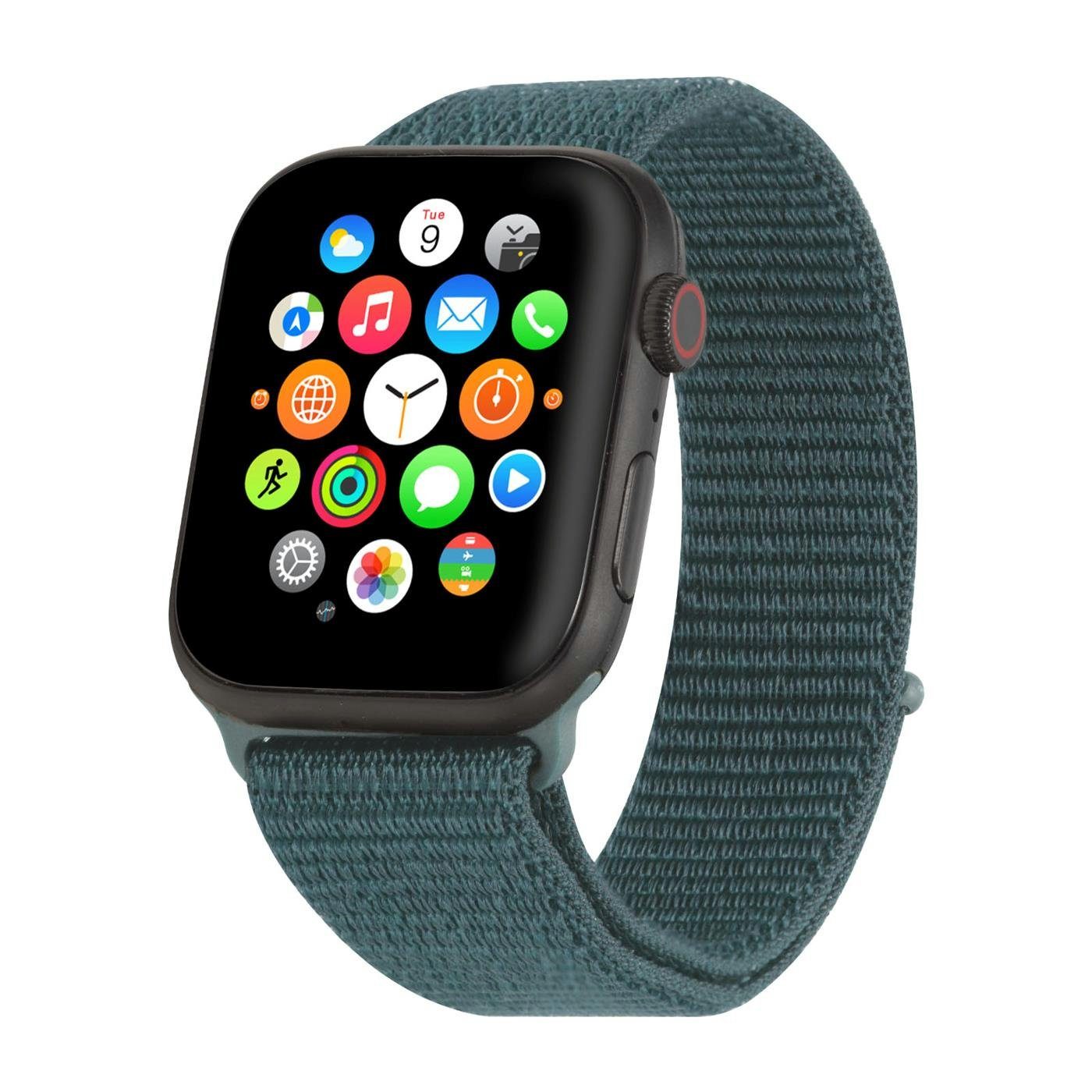 CoolGadget Smartwatch-Armband für Apple Watch Serie 7 mit 45mm Gehäuse, Stoff Uhren Nylon Band Ersatz mit Klettverschluss Grün