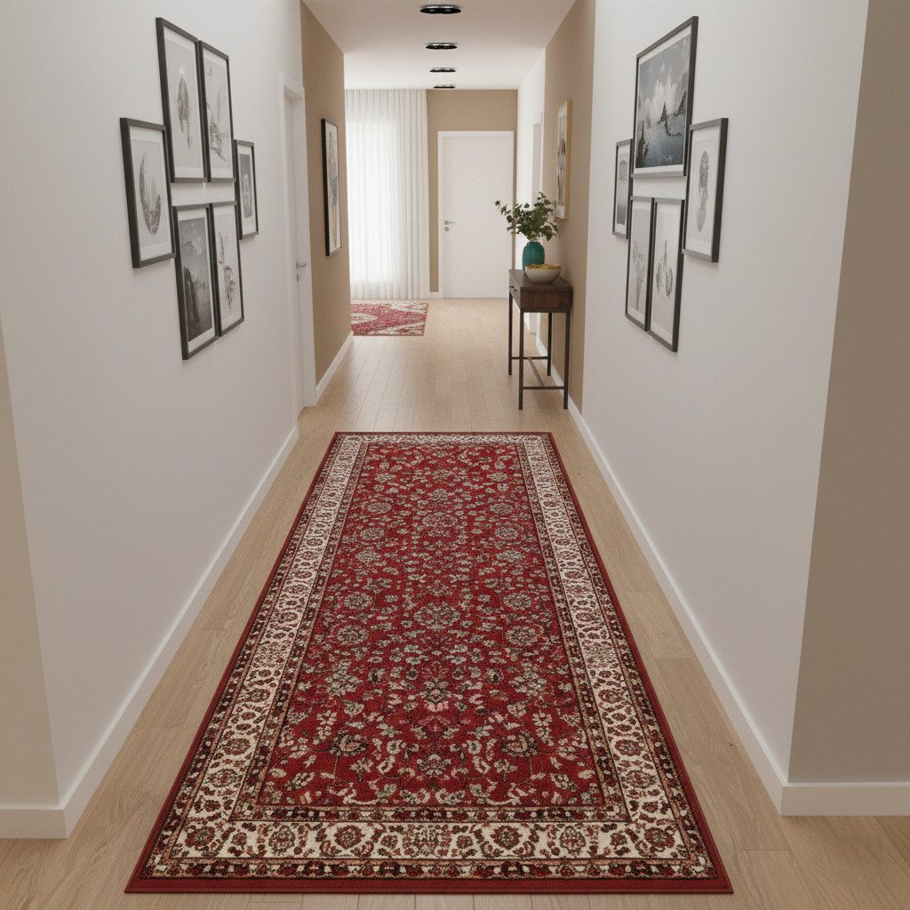 Vimoda Orientteppich Klassischer Teppich Kurzflor in Grün, Beige, Rot & Grau, Rechteckig, Höhe: 6 mm, Kunstvollem Klassik Muster Blumen GRÜN, Braun & Schwarz – Bild 5 von 5