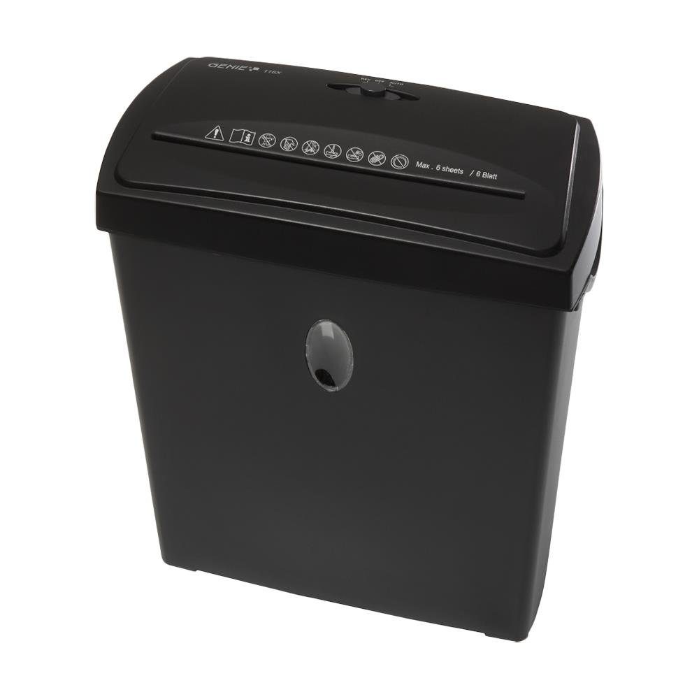GENIE Aktenvernichter 116 X, 6 Blatt A4, Partikelschnitt, Shredder, Sicherheitsstufe P-4, schwarz