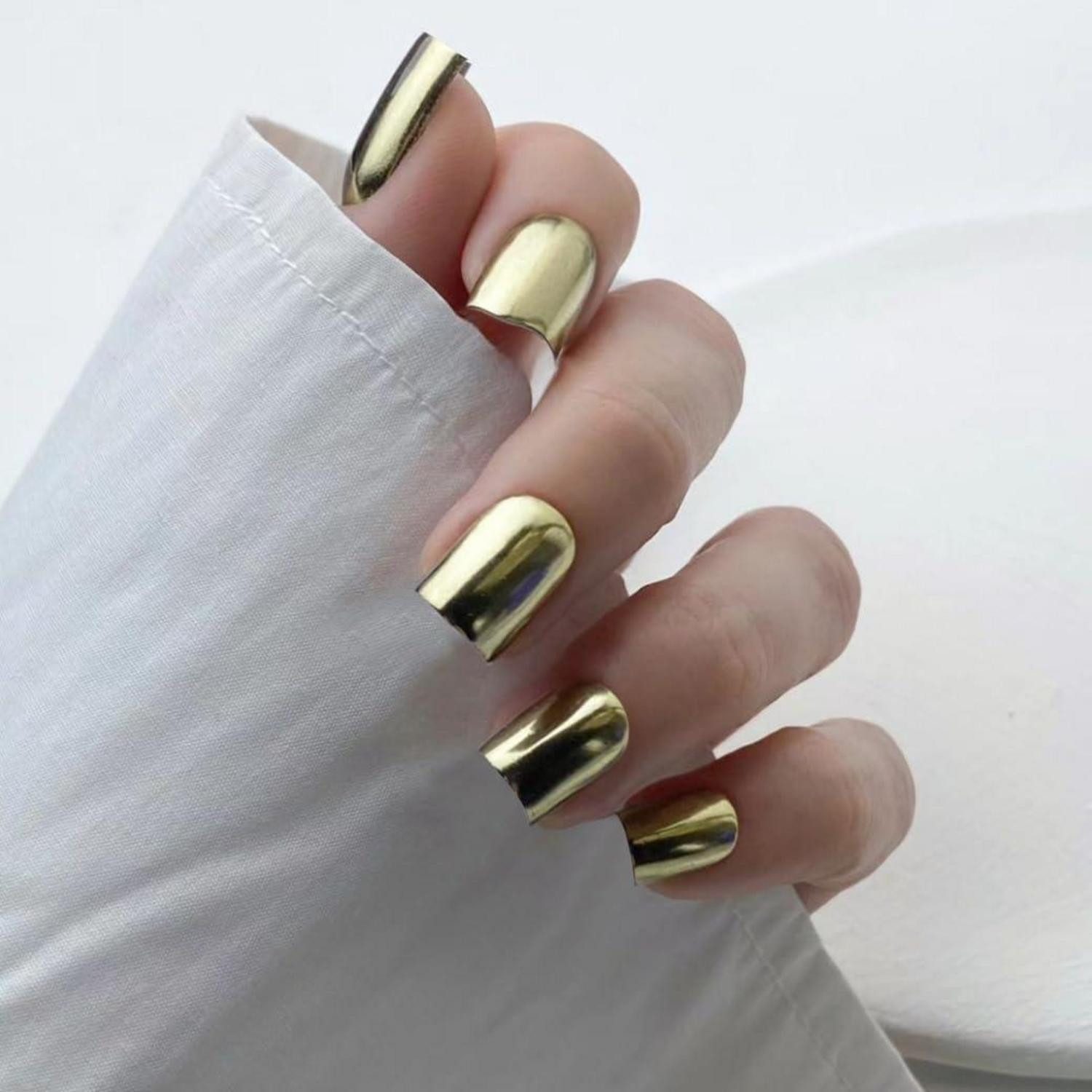 LuxusKollektion Kunstfingernägel Fingernägel Press On eckig Acryl glasiert 24 Stück Metallic Gold Kurz