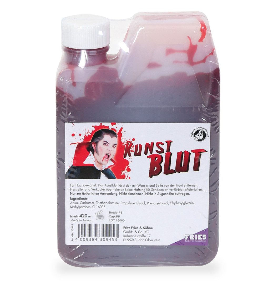Fries Theaterschminke XXL Kunstblut Theaterblut Blut Karneval Horror Halloween Party 420 ml, Für die Haut geeignet