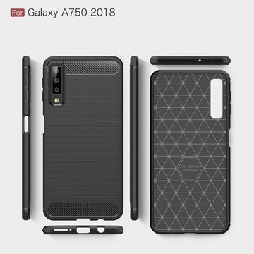 CoverKingz Handyhülle Hülle für Samsung Galaxy A7 (2018) Handyhülle Cover Silikon Case, Carbon Look Brushed Design