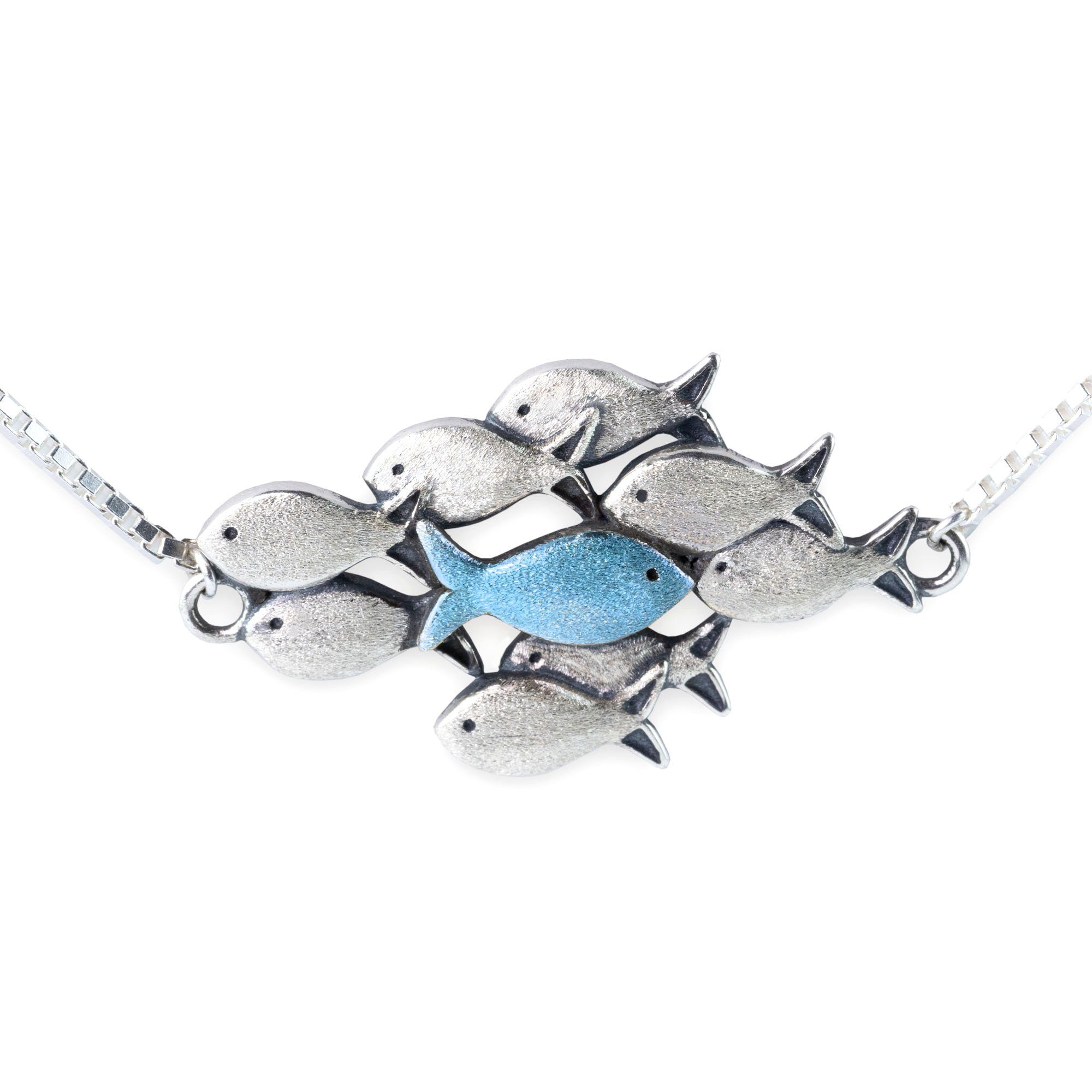 Villa Sorgenfrei Schmuckmanufaktur Silberarmband Silber Armband GEGEN DEN  STROM mit blauem Fisch (1-tlg)