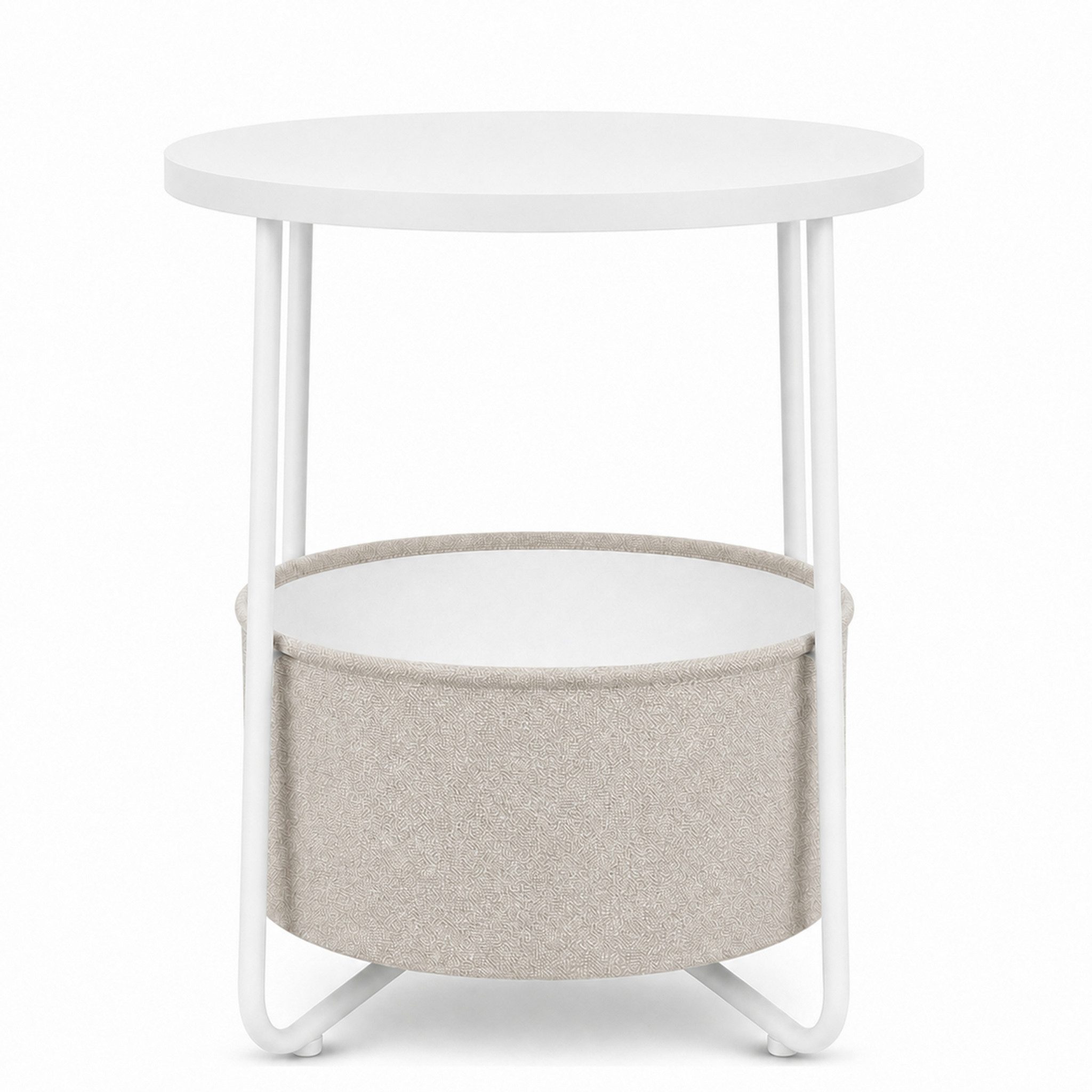 Floordirekt Beistelltisch Luca runder Sofatisch mit Stoffkorb Stauraum 45 cm 4 Farben, 2-in-1-Design