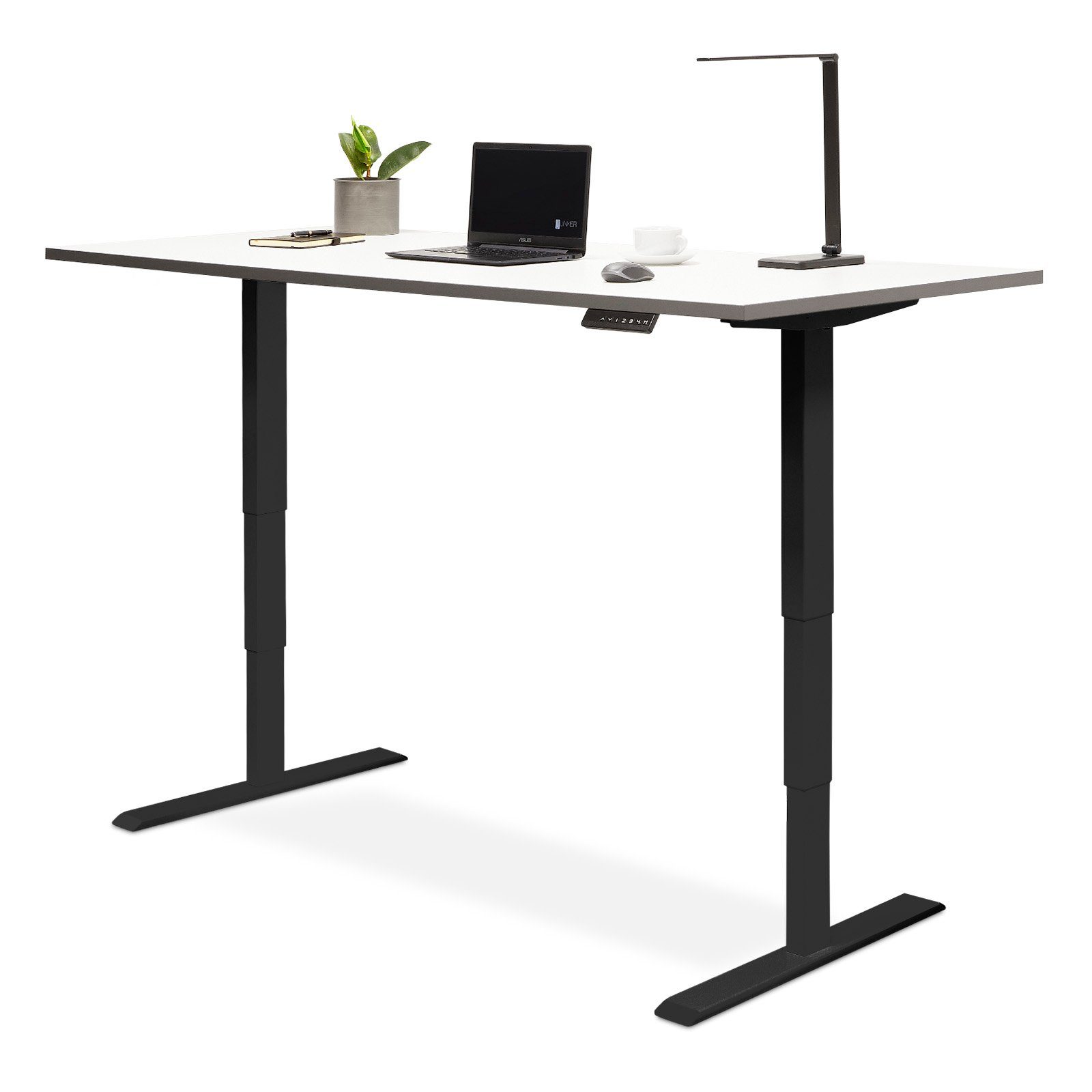 SO-TECH® Schreibtisch Tischgestell Memoryeffekt, höhenverstellbar Belastbarkeit inkl. Tischplatte Kg 120 elektrisch schwarz mit