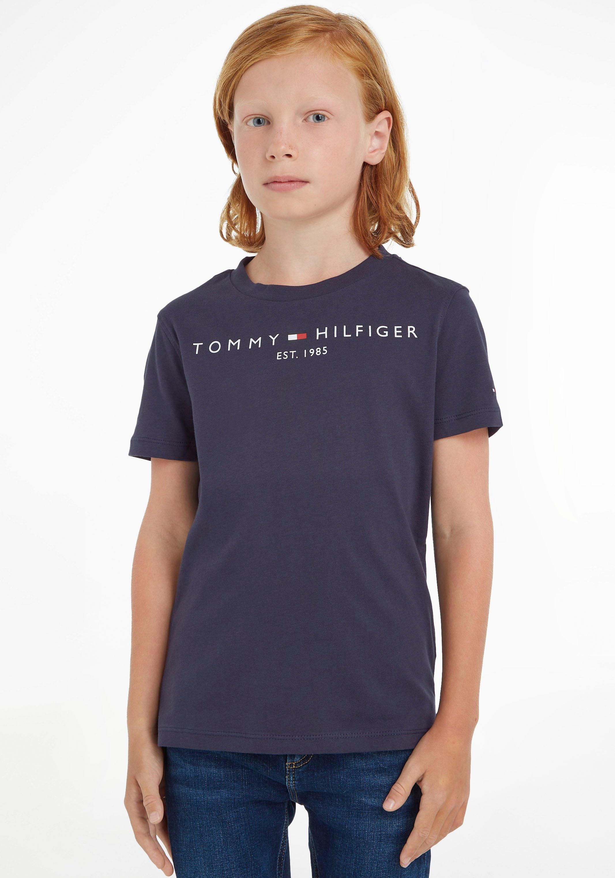 Kinder Ausschnitt und Hinten kleinem Mädchen, Junior Jungen Flaglabel TEE ESSENTIAL mit T-Shirt Hilfiger am Kids MiniMe,für Tommy