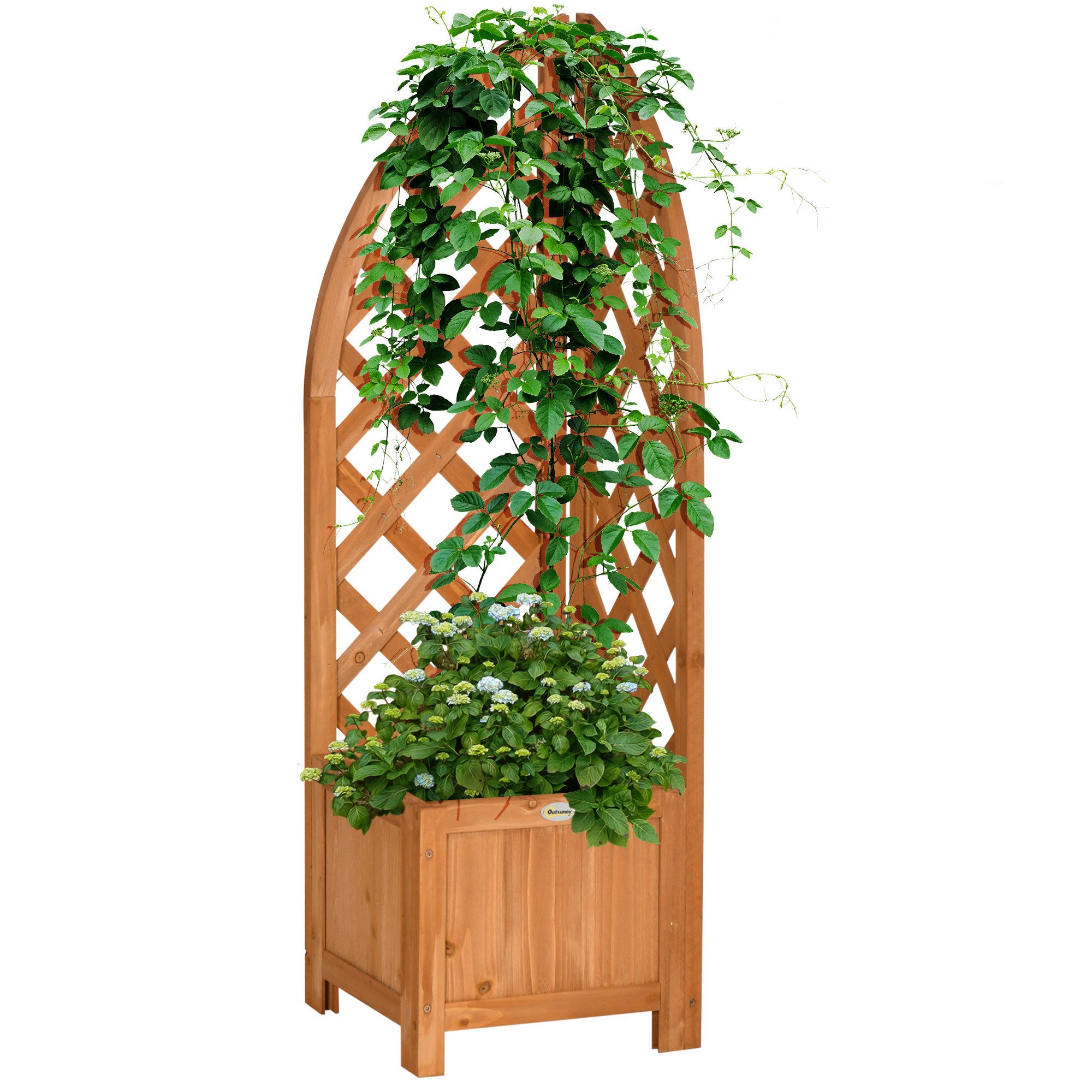 Outsunny Hochbeet Blumenhochbeet mit Eckspalier (Blumenkasten, 1 St., Pflanzenkasten), für Garten, Balkon, Braun – Bild 2 von 5