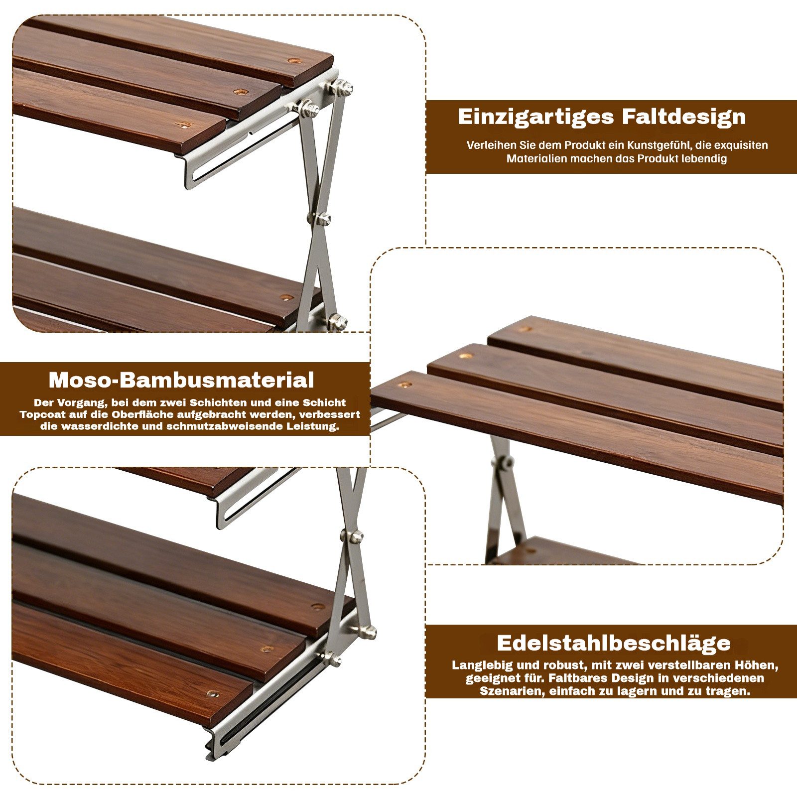 BlingBin Standregal Klappbares Camping Regal 3-stufiges Mehrzweckregal Schreibtischregal, 1 Stück 1-tlg., Schreibtisch Rack,Camping Regalorganisator Für Picknick BBQ Koche