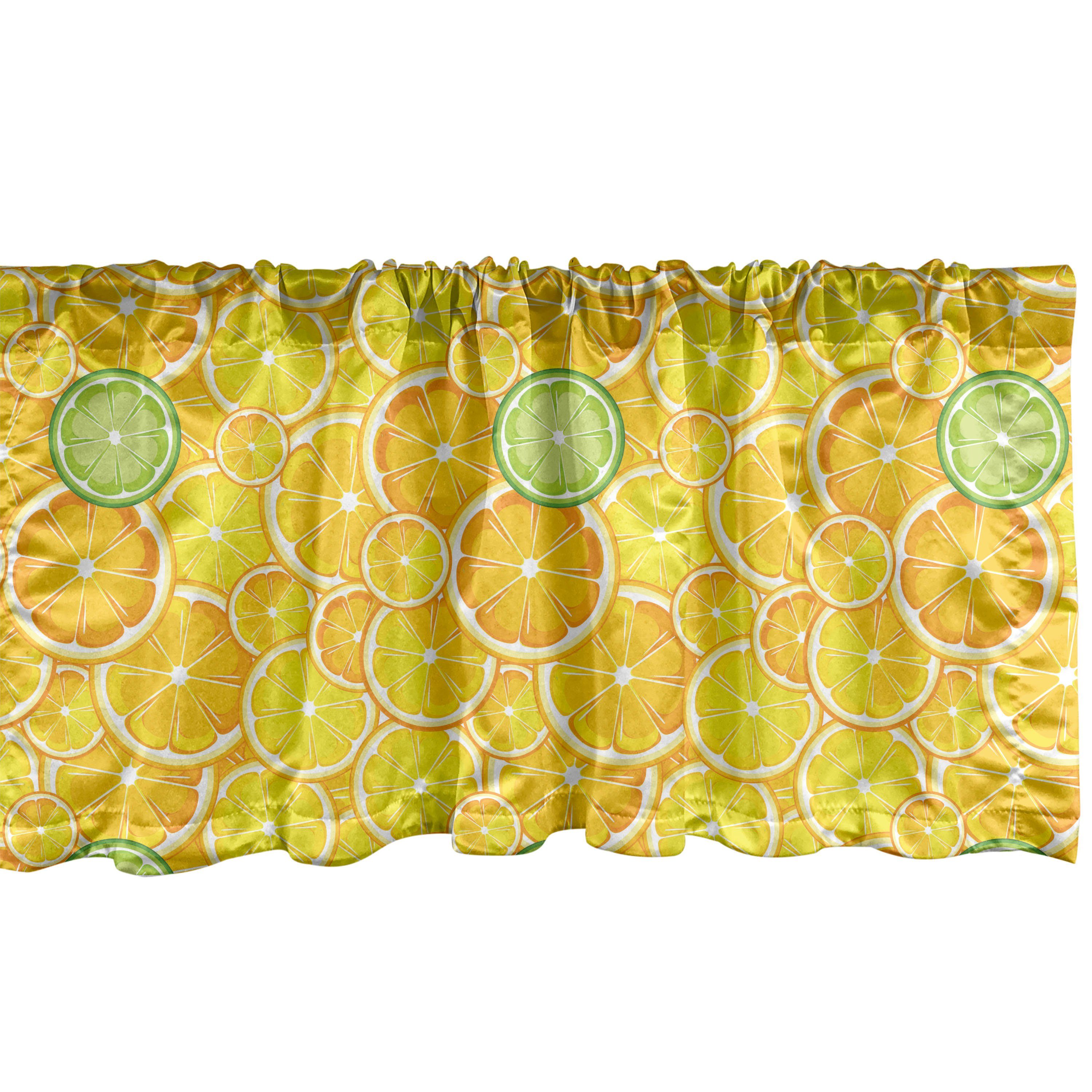 Scheibengardine Vorhang Volant für Küche Schlafzimmer Dekor mit Stangentasche, Abakuhaus, Microfaser, Obst Lemon orange Kreise