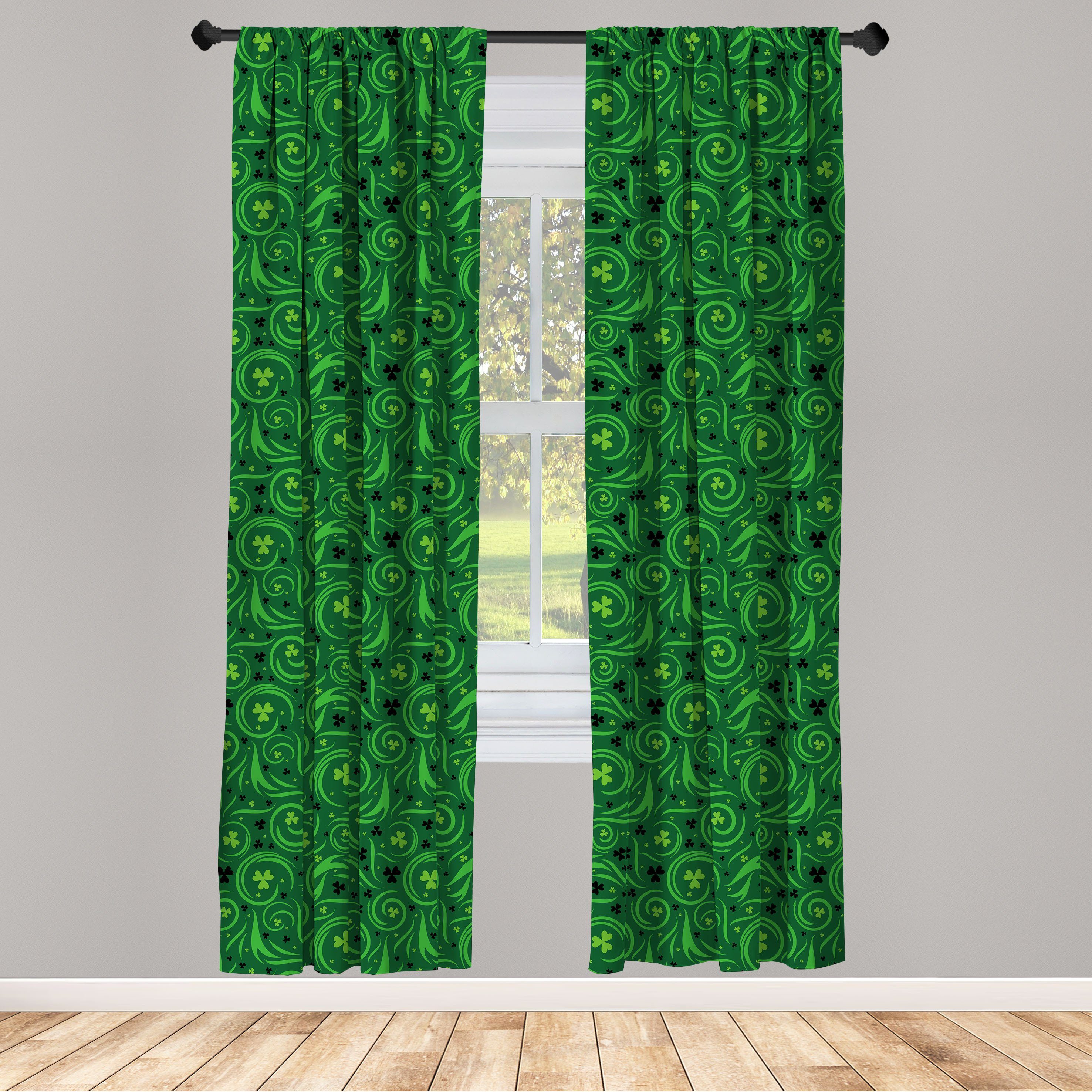 Gardine Vorhang für Wohnzimmer Schlafzimmer Dekor, Abakuhaus, Microfaser, Abstract Green Irish Swirl Shamrock