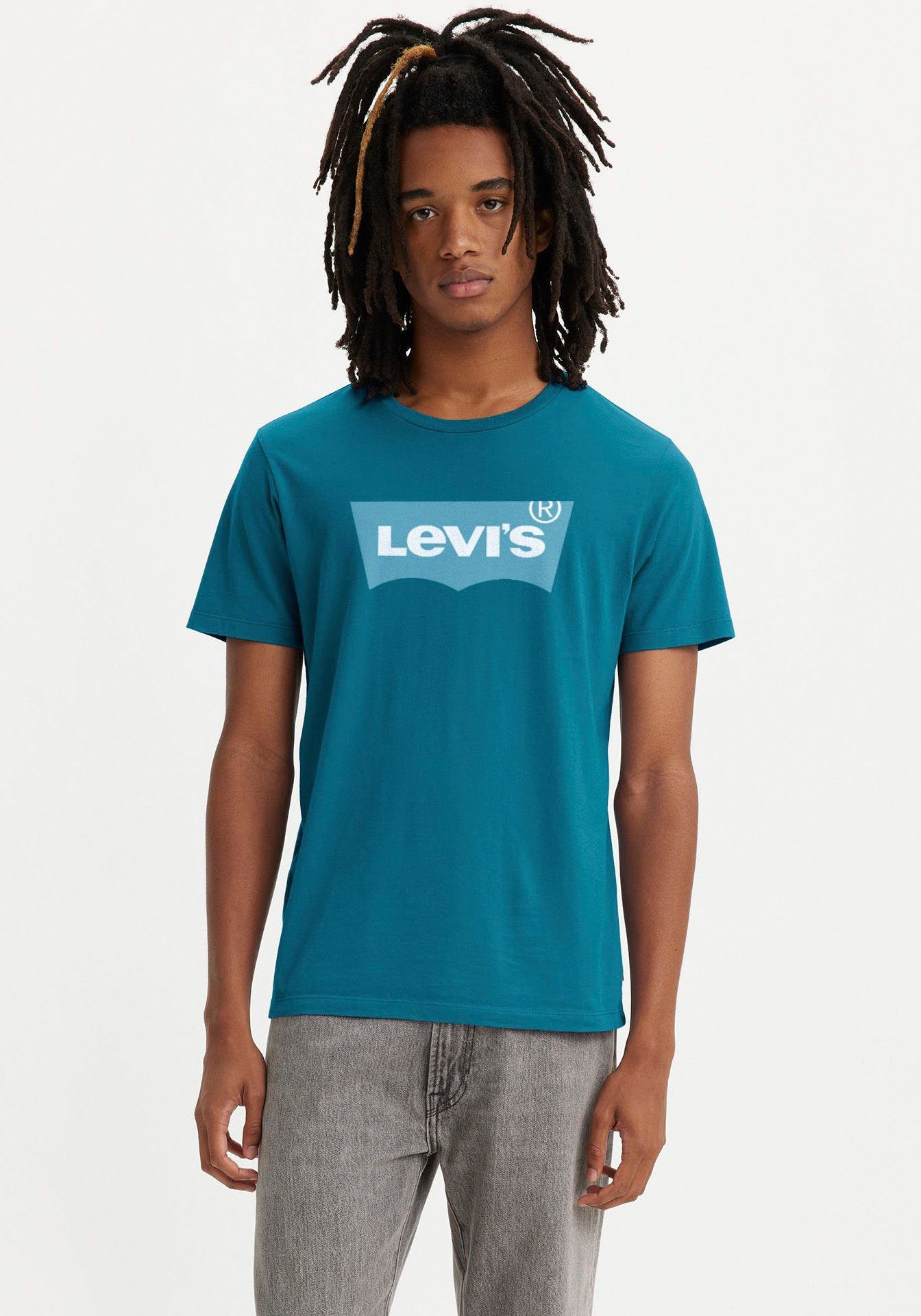Levi's® mit T-Shirt Logo-Front-Print CREWNECK petrol TEE