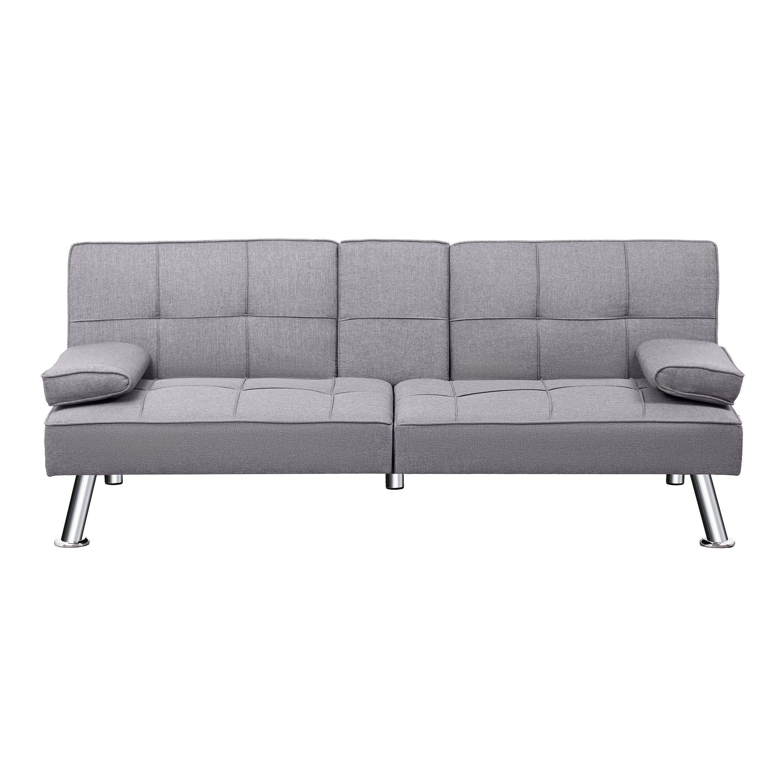 Furnify Schlafsofa LINN 170 cm mit Stoffbezug Klappsofa mit Schlaffunktion, 1 Teile, mit Getränkehaltern & Kissen