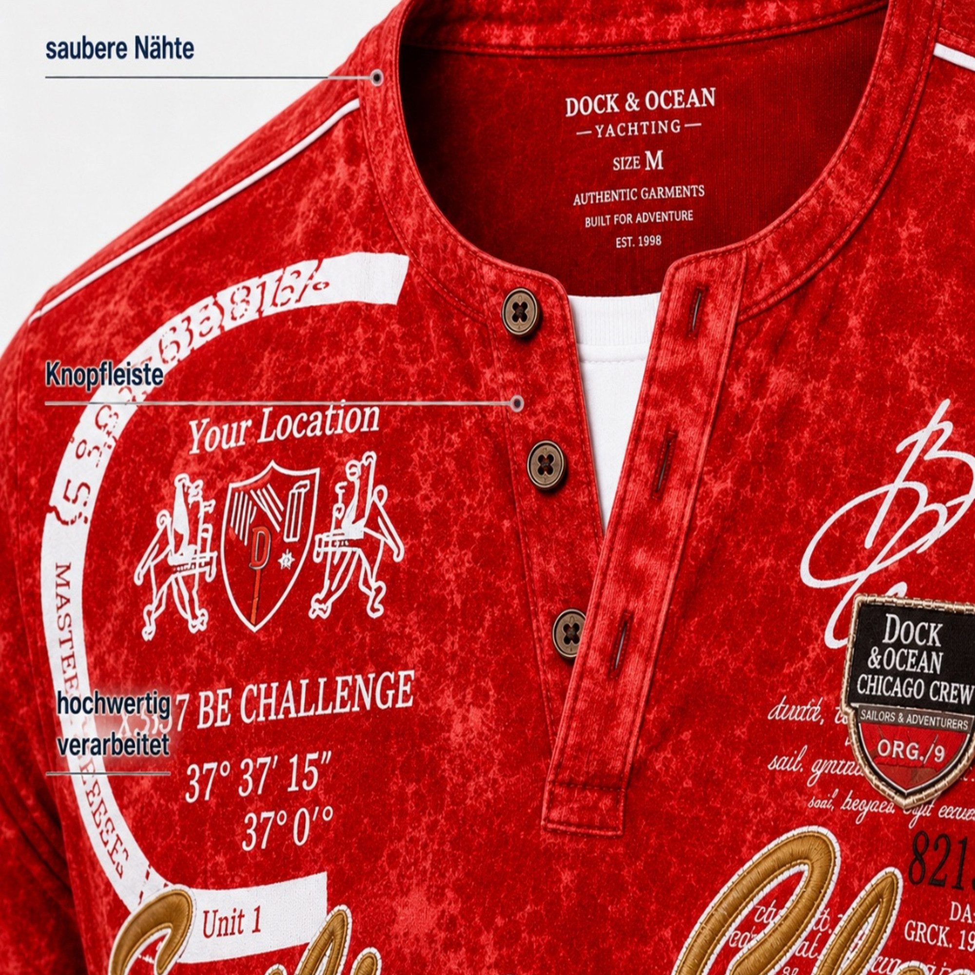 L.gonline Kurzarmshirt Herren T-Shirt, Sommershirt, Batik Optik, 2879 Rot XL (Shirt Kurzarmshirt Tee, 1-tlg) Fitness Freizeit Casual – Bild 4 von 5