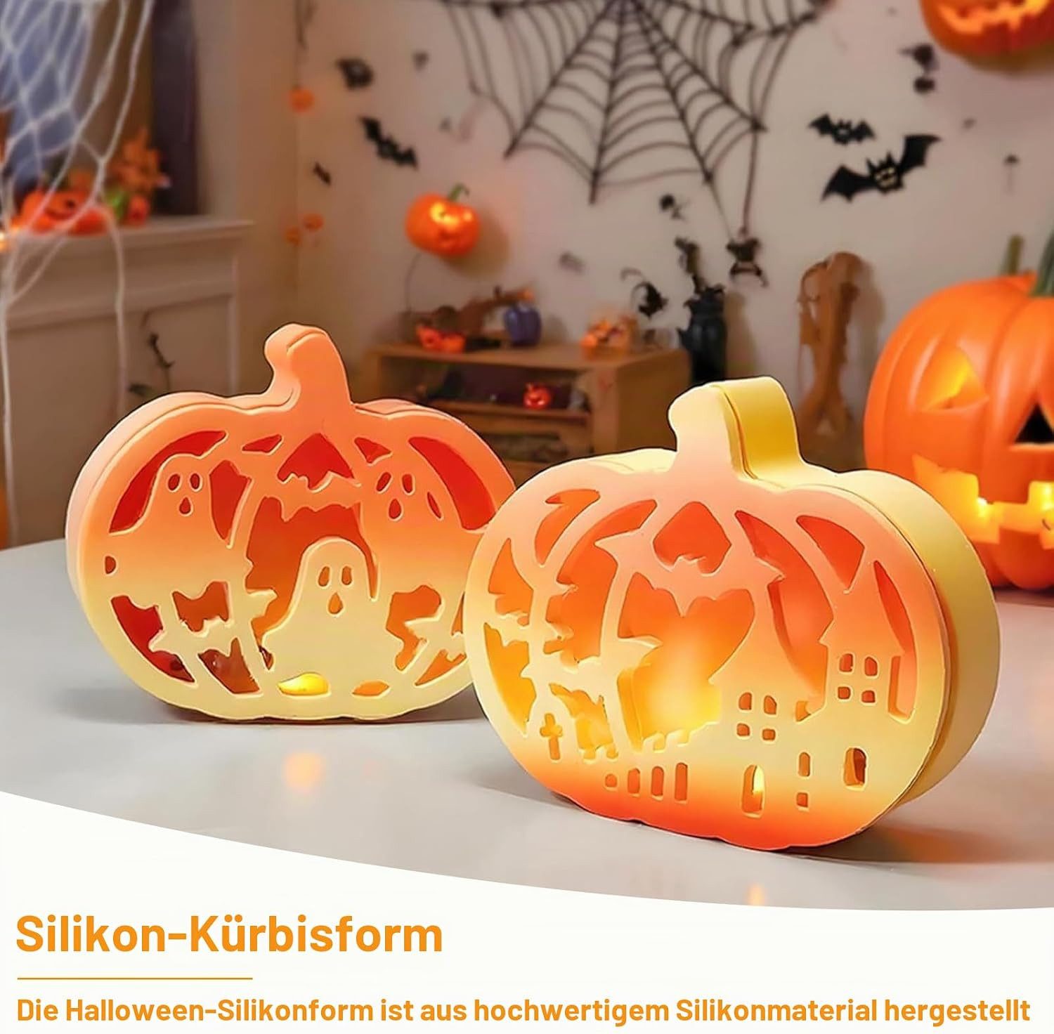 Sorvyzxn Silikonform 4 Stück Silikonform kürbis,Gießformen Silikon Halloween für DIY Kürbis, (4-tlg) – Bild 4 von 5