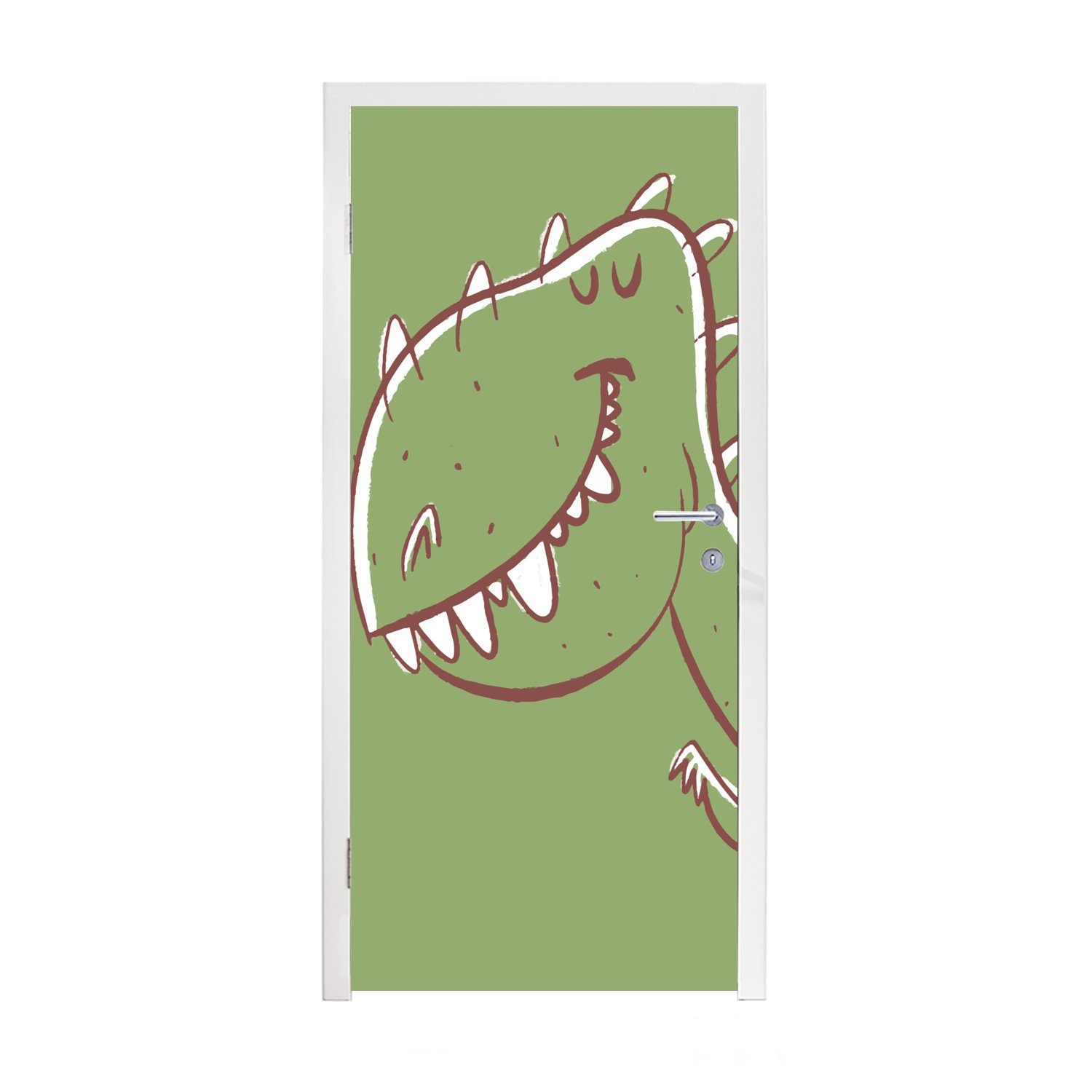MuchoWow Türtapete Dinosaurier - Tiere - Grün - Zeichnung - Kinder - Kinder, Matt, bedruckt, (1 St), Fototapete für Tür, Türaufkleber, 75x205 cm