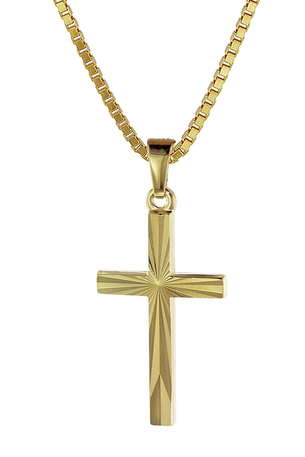 trendor Kette mit Anhänger Kreuz-Anhänger Gold 333/8K 22 mm mit goldplattierter Silberkette