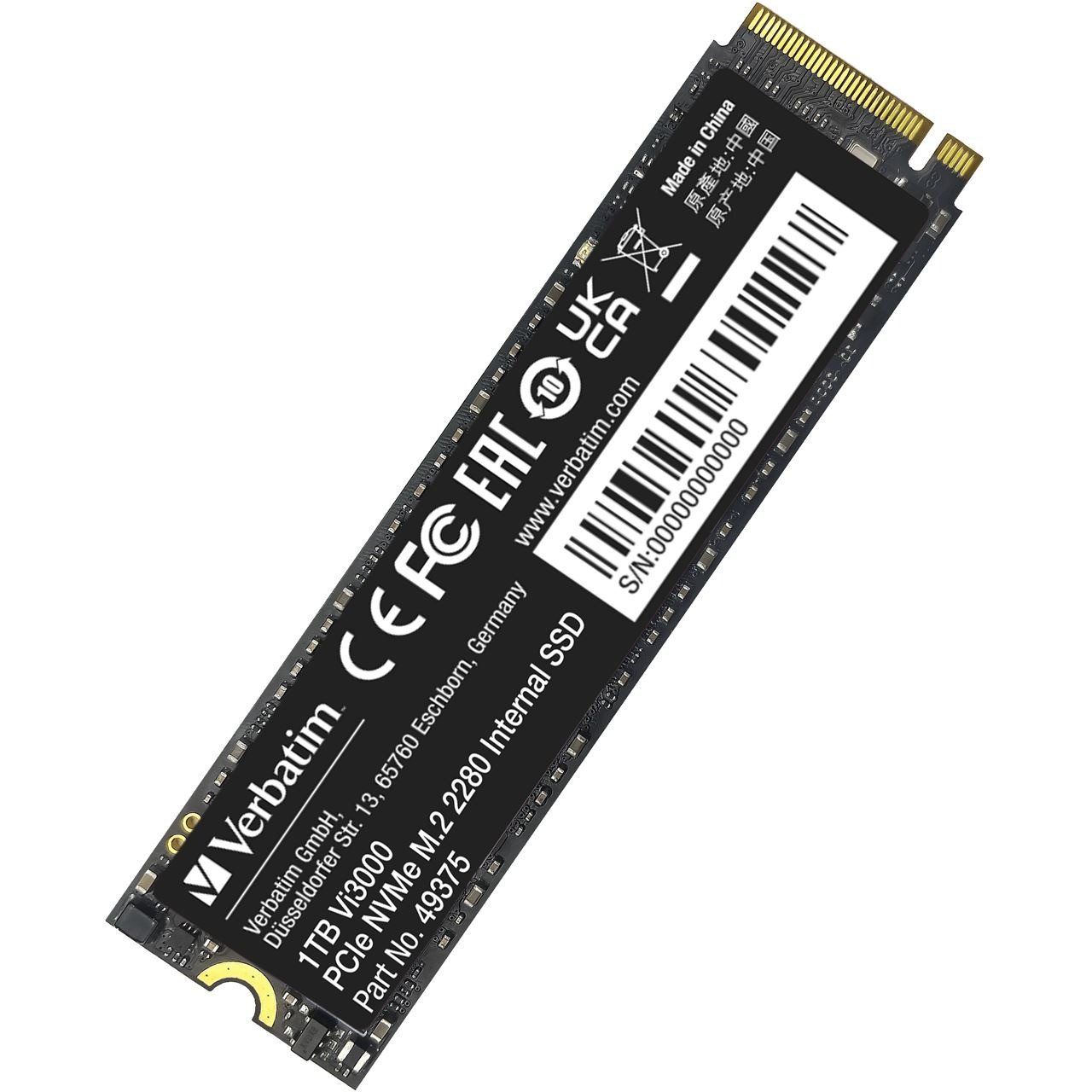 Verbatim Vi3000 1TB SSD M.2 2280 NVMe SSD 1000GB interne SSD (1 TB) M.2" 3100 MB/S Lesegeschwindigkeit, 2200 MB/S Schreibgeschwindigkeit, PCIe NVMe, M.2 2280, 3D NAND, energieeffizientes Design