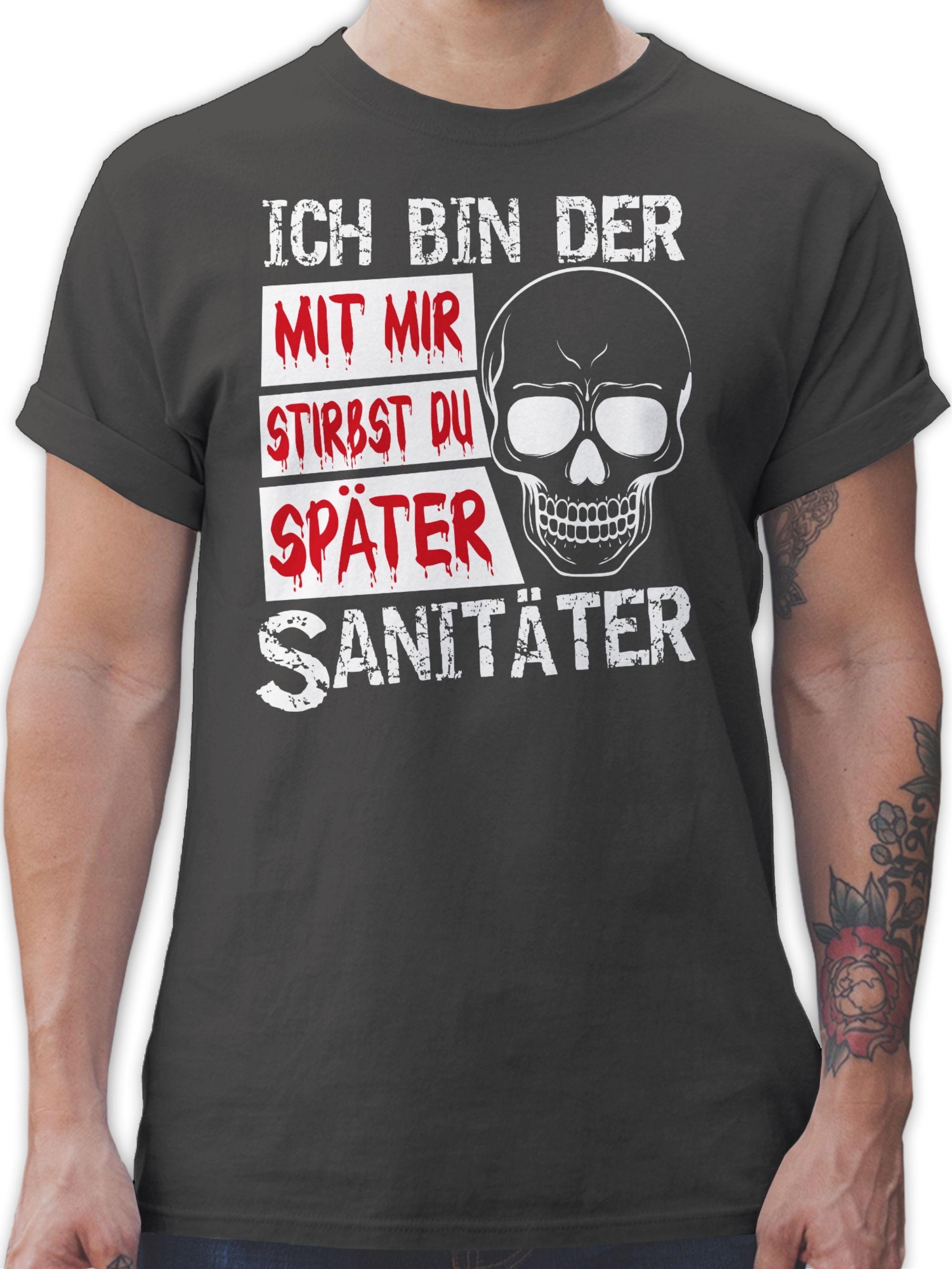 Shirtracer T-Shirt Mit mir stirbst später Halloween Dunkelgrau Herren Kostüme du Sanitäter 3