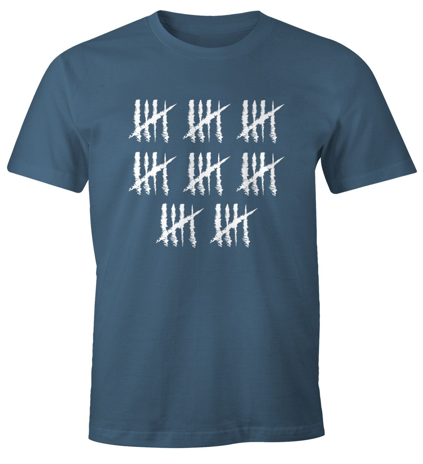 Striche mit Print-Shirt Fun-Shirt MoonWorks Moonworks® [object blau Jubiläum 40 Strichliste Herren Geburtstag Alter Jahrgang Geschenk Print T-Shirt Object]