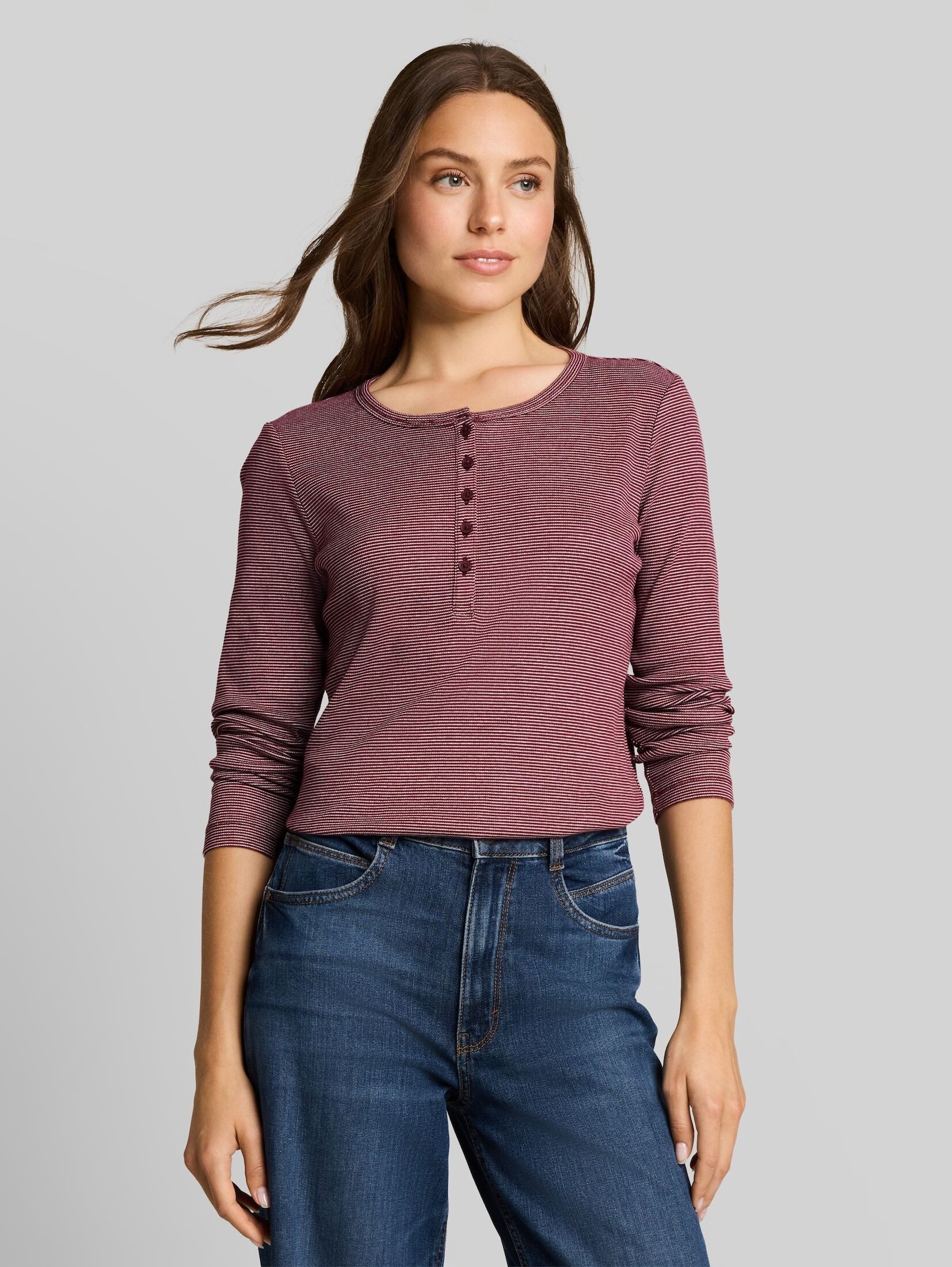 TOM TAILOR Langarmshirt T-Shirt (im Einserpack) Henley Langarmshirt mit Rippstruktur