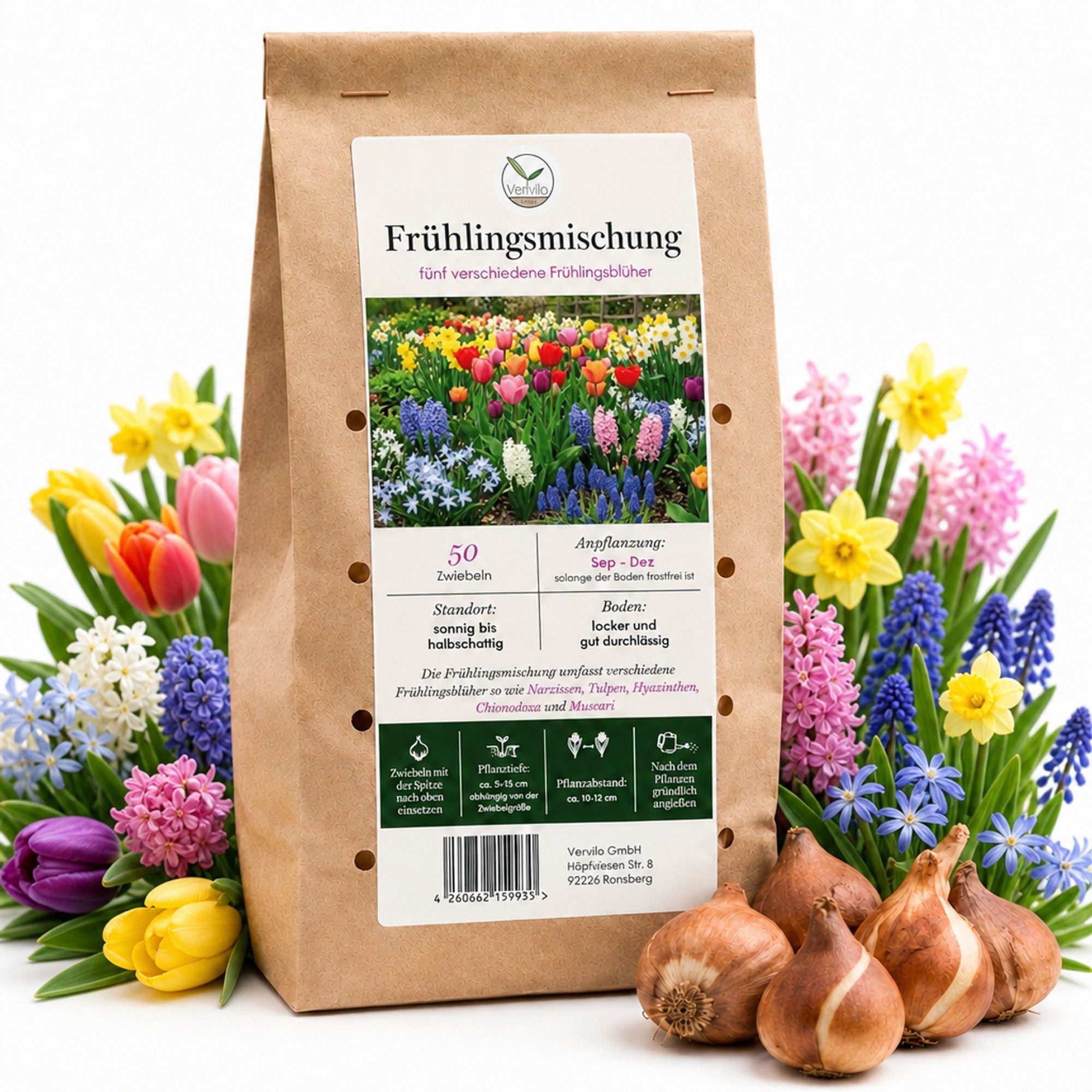 HappySeed Blumenzwiebeln 50 Stk, Tulpen & Frühlingsblüher, verschiedene Sorten, (Frühlingsmischung, 50-St), Frühlingsmischung