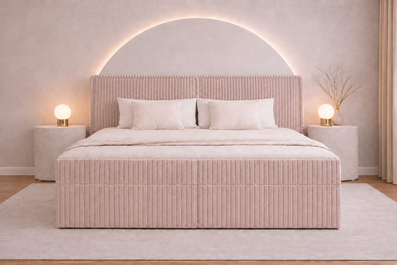 MOEBLO Boxbett Bett 04 (Bonnell + Topper, Doppelbett gepolstertes Kopfteil Bett mit Bettkasten, aus Cord, Polsterbett Kontinentalbett), (BxHxT):143/163/183x113x214cm