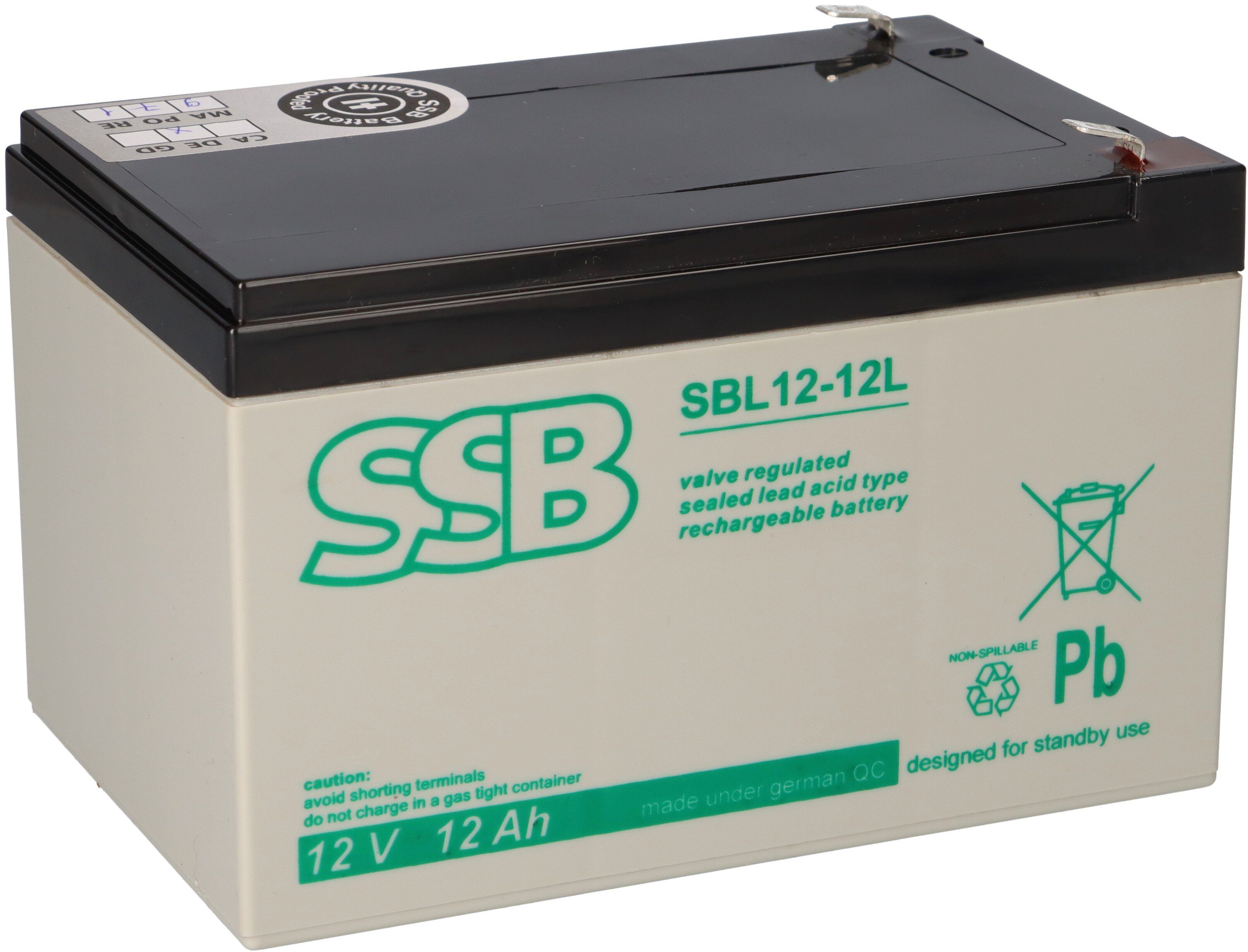 SSB Battery SSB Blei Akku SBL 12-12L AGM Batterie 6,3mm Faston - 12V 12Ah Bleiakkus