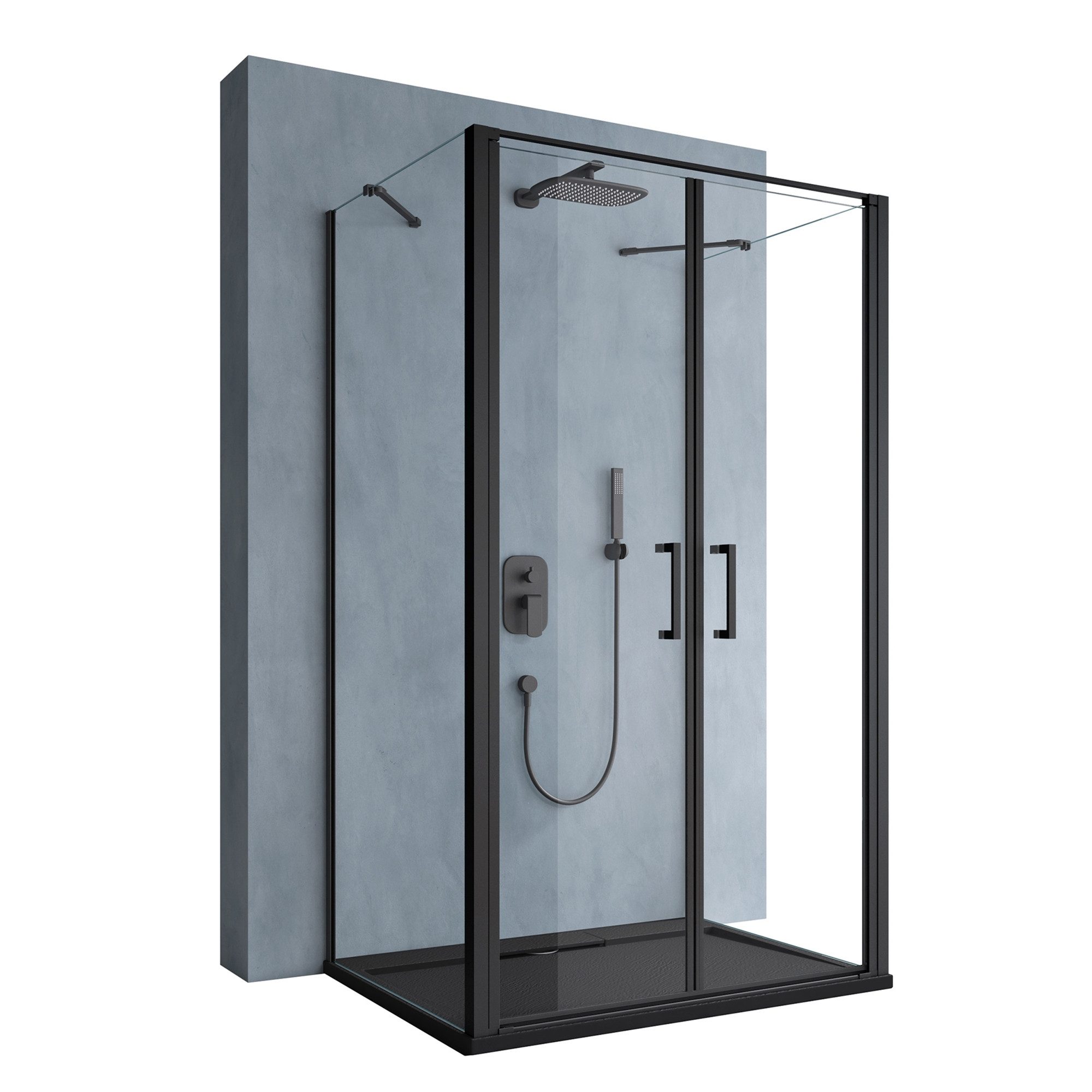 doporro Grossraumdusche Duschkabine Duschabtrennung U-Form ESG-Glas Klarglas H: 195cm Rav66UK, BxT: 90x75 cm, Einscheibensicherheitsglas, 2 Montagemöglichkeiten: Rechts- oder Linkseinstieg